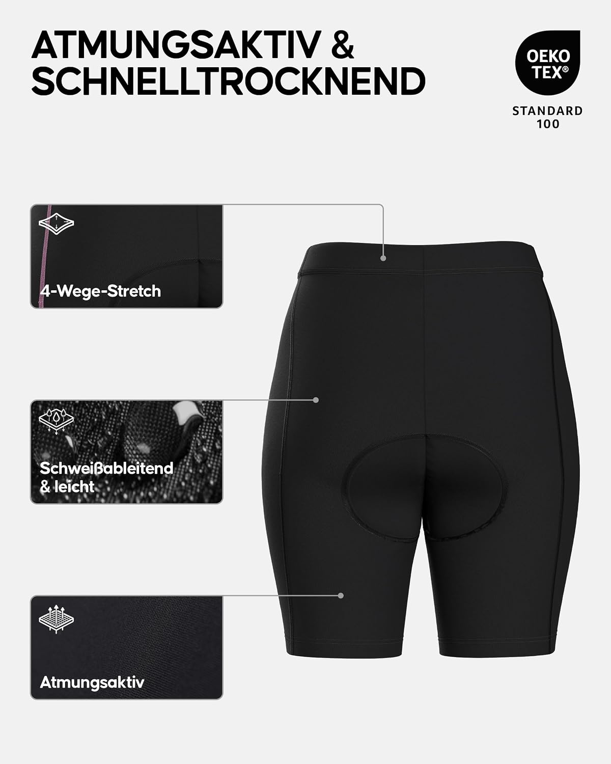 Detalle de DANISH ENDURANCE Kurze Radlerhose für Damen mit 4D Sitzpolster und High-Waist-Schnitt