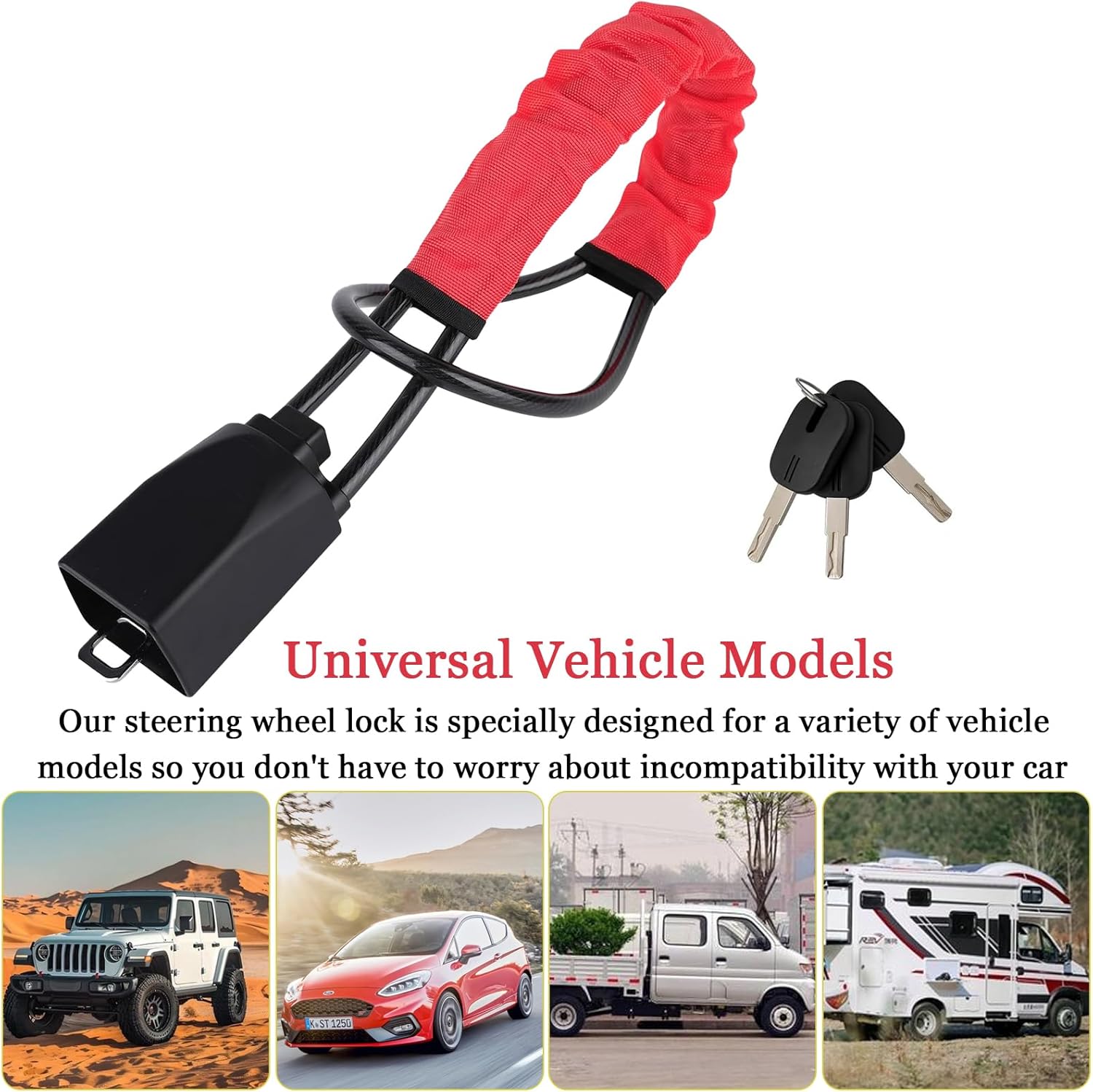 Thumbnail 5 de Steering Wheel Lock with 3 Keys – High-Visibility, Universal Security for Cars, SUVs and More