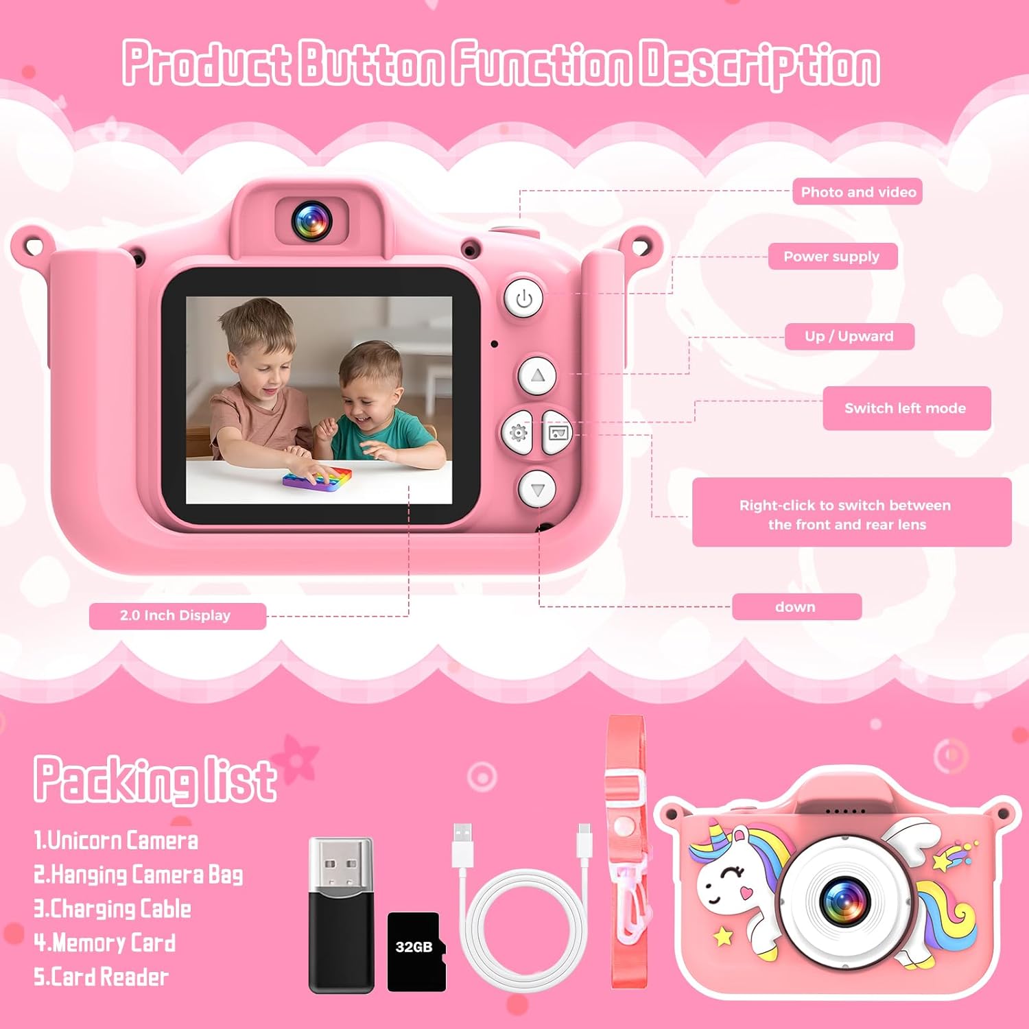 Thumbnail 5 de GlowPlayX Kinderkamera 1080P 32 GB – Digitalkamera für Kinder