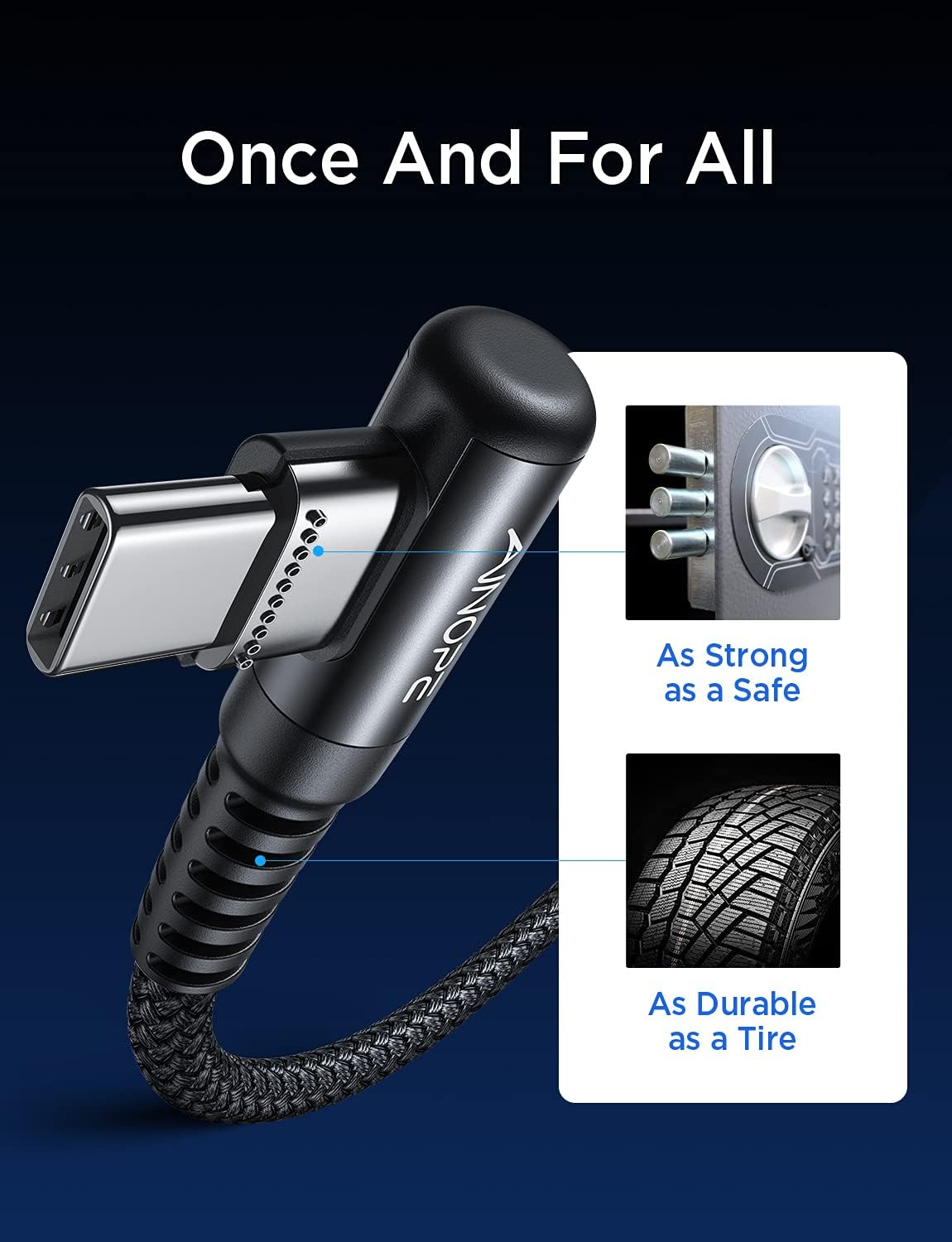 Detalle de AINOPE USB C Cable 60W 2-Pack (6.6ft) with Right Angle Design