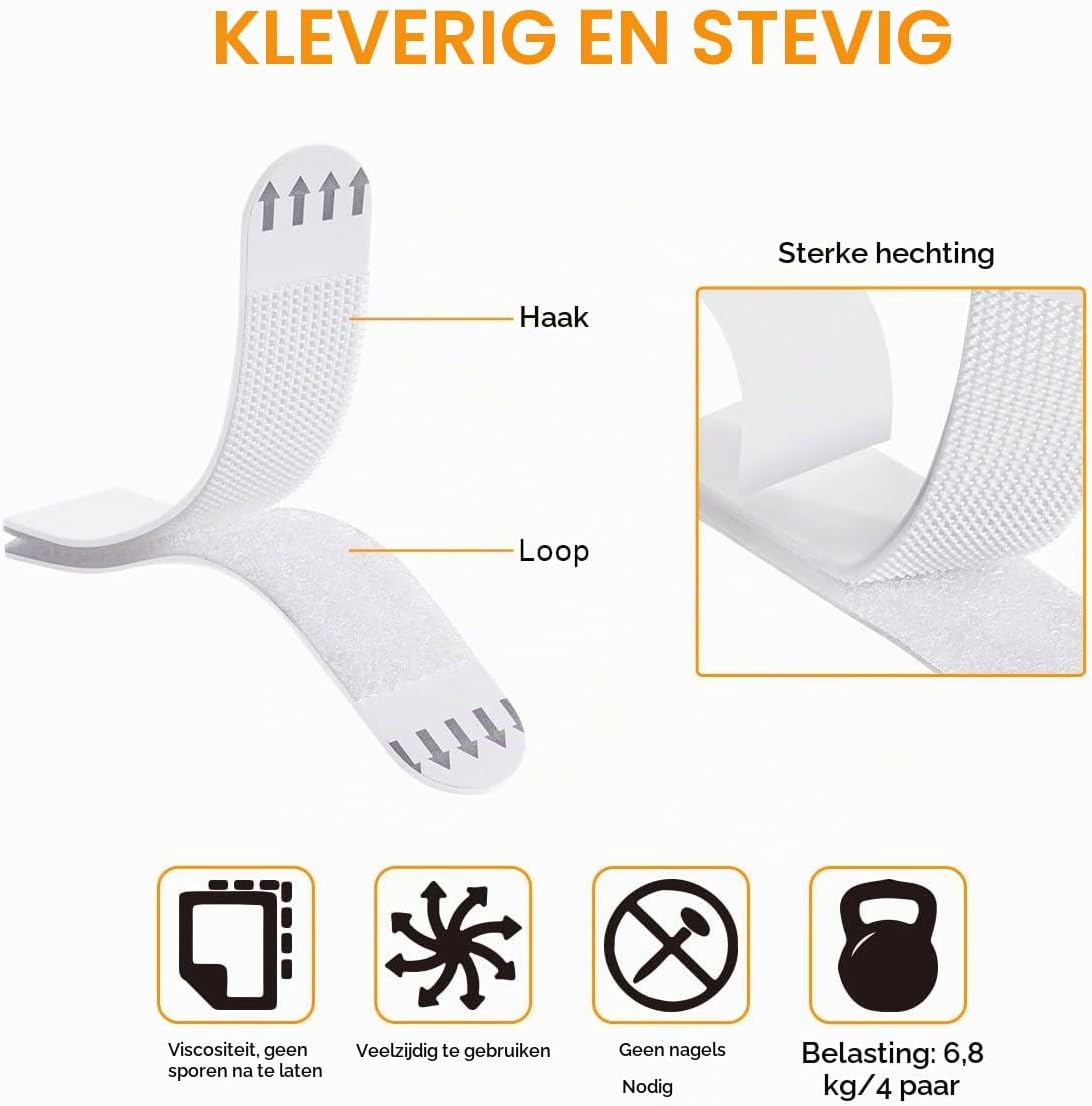 Detalle de Ainiv zelfklevende ophangstrips, 32 paar, 93 x 19 mm, wit