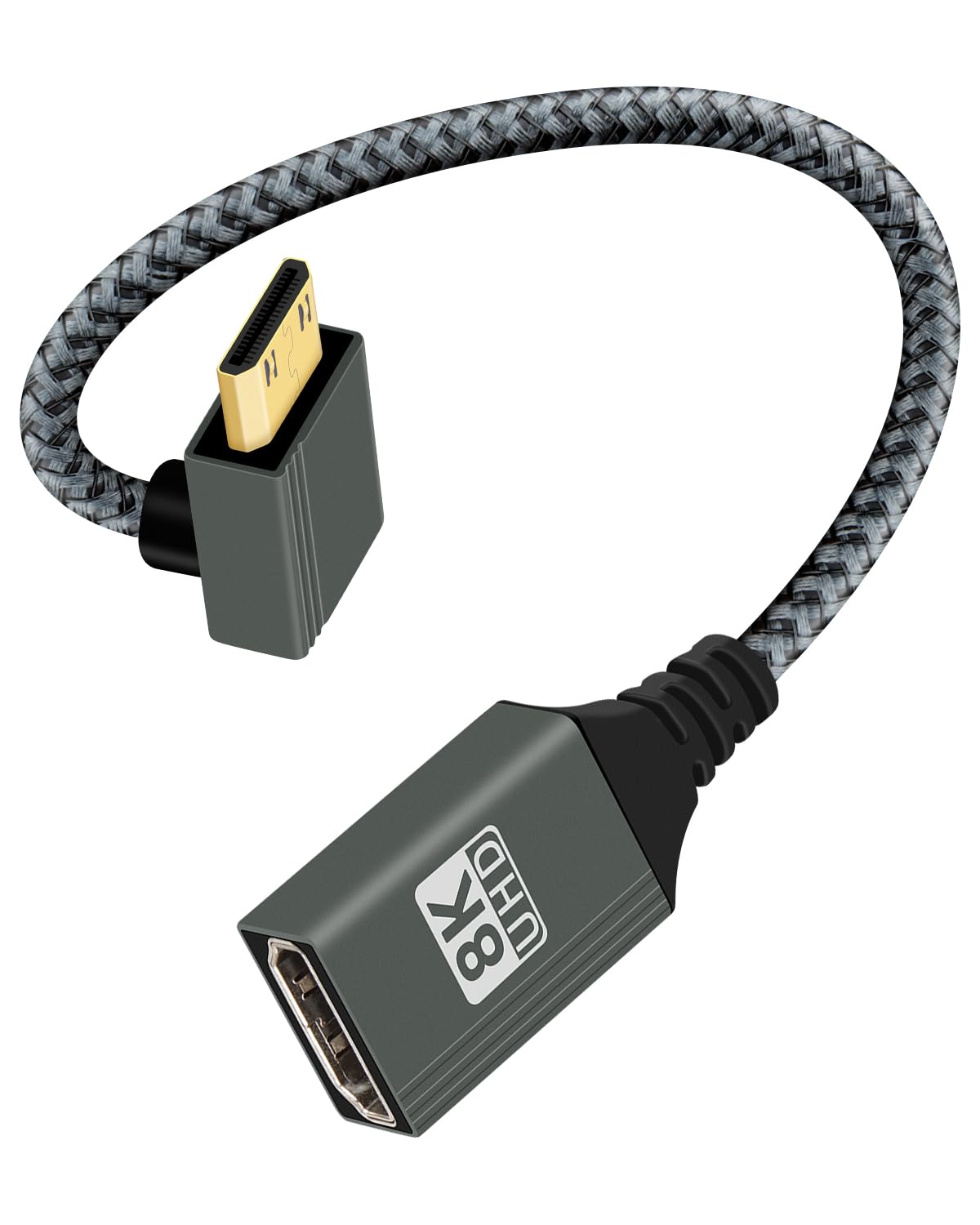 Detalle de RIIEYOCA 8K HDTV 2.1 90 Degree Up Angle Mini HDTV Adapter Cable (15cm) – Mini HDTV Male to Female