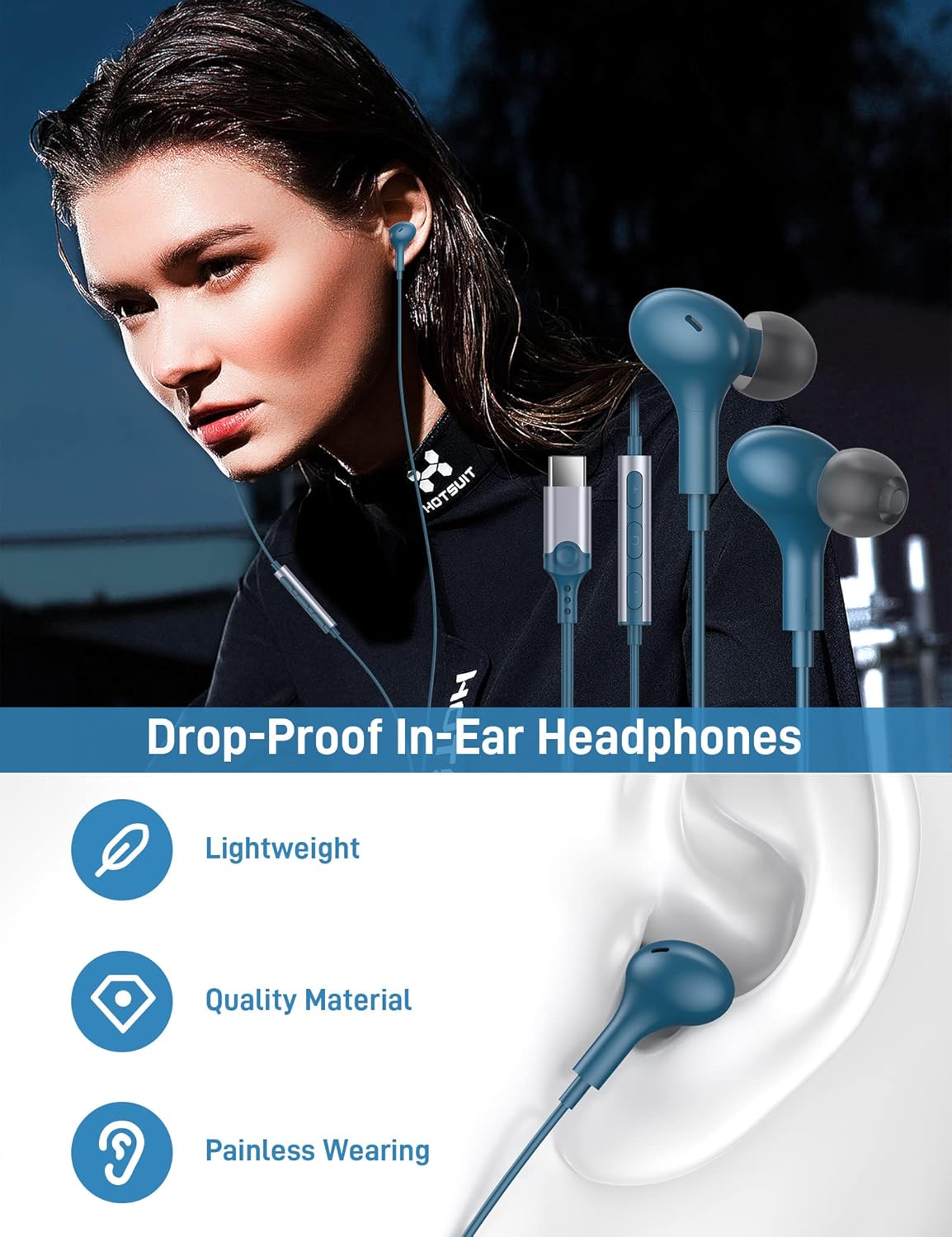 Thumbnail 2 de iMangoo USB‑C In‑Ear Kopfhörer mit Mikrofon – magnetisches Kabel & Fernbedienung