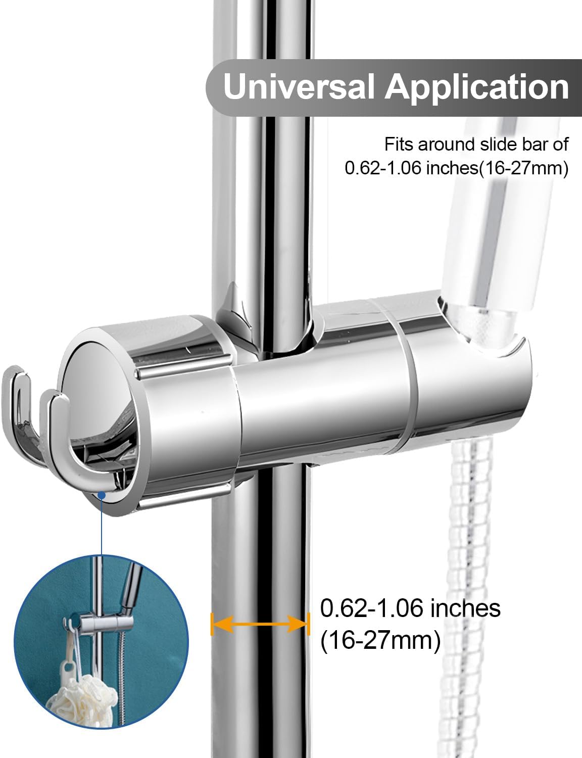 Thumbnail 2 de Handbrause Halterung Universal – verstellbarer Brausehalter für Gleitstange 16–27 mm, 360° Drehsicherheit, 2 Haken
