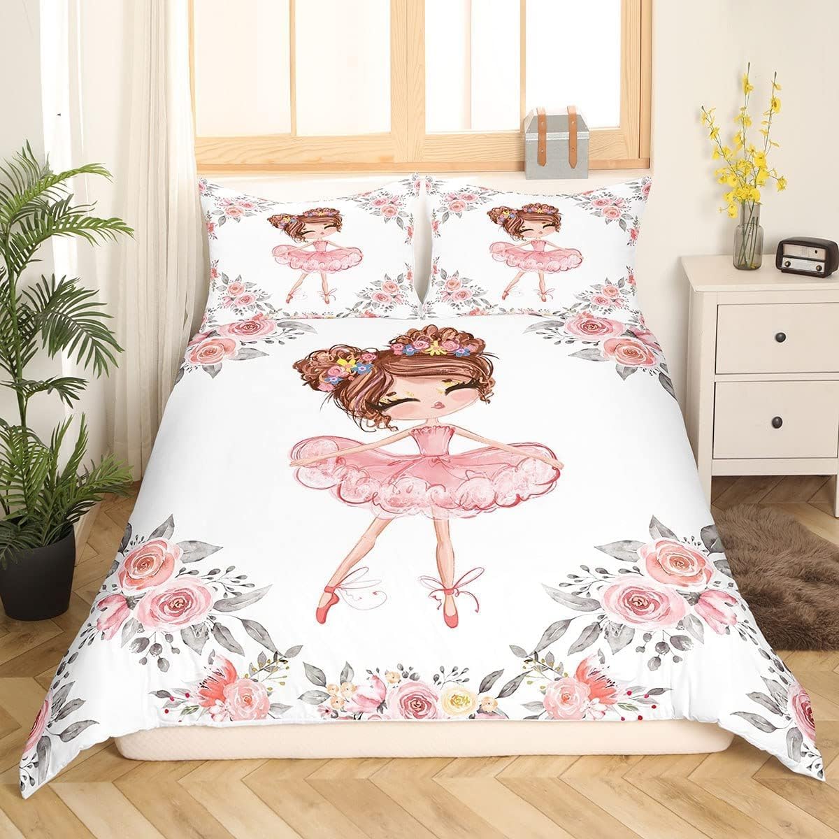 Detalle de Homewish Girls Ballet Bedding Set – King Size (3-Piece) with Dainty Ballet Dancer Print