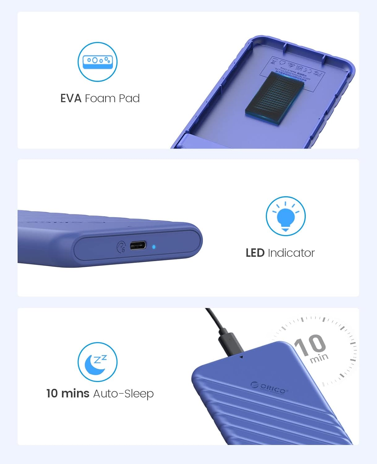 Thumbnail 6 de ORICO Boîtier disque dur 2,5" USB C 3.1 Gen 2 (Bleu, 25PW1-C) — SATA vers externe jusqu’à 6 Gbps, sans outils