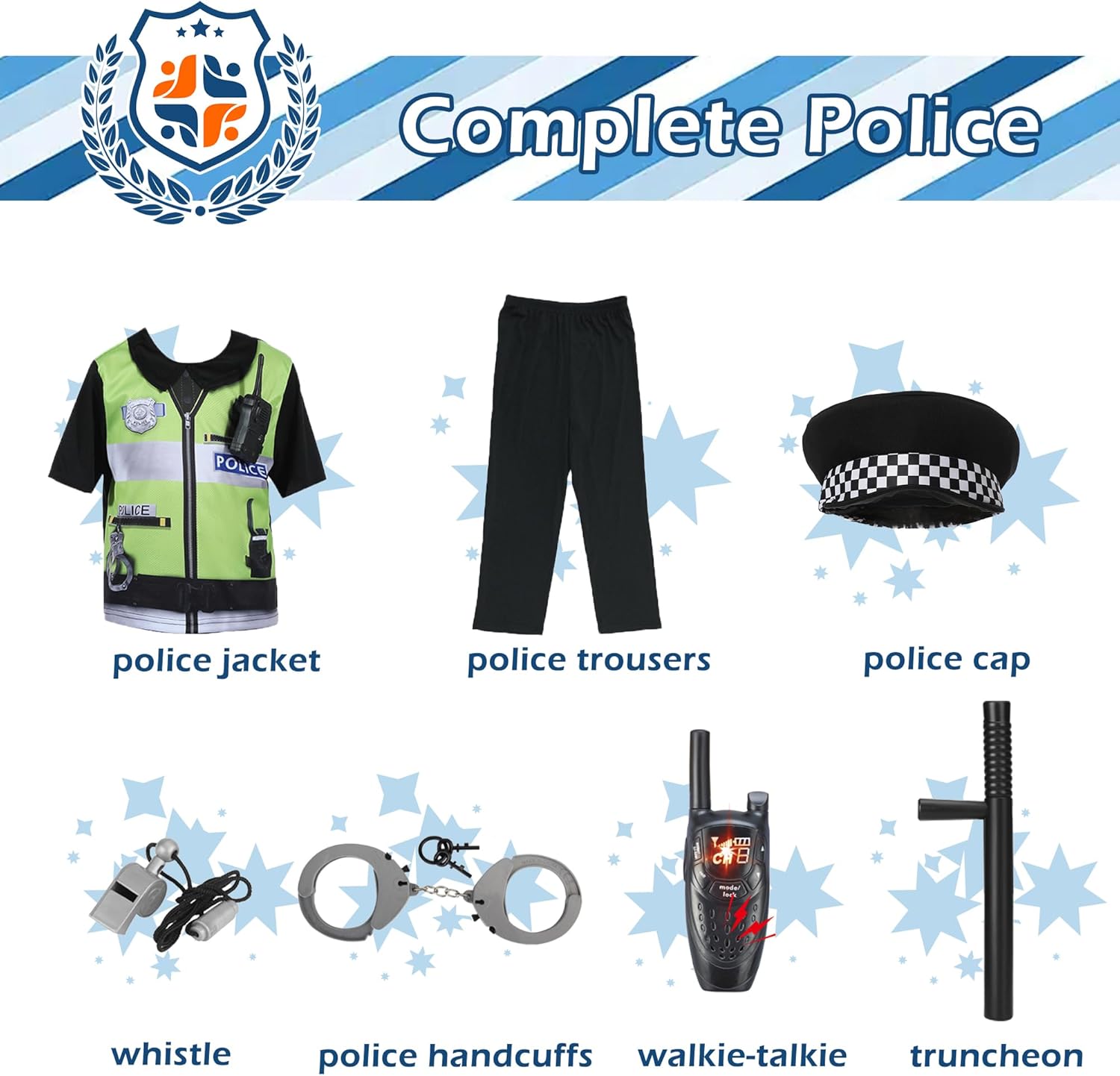 Thumbnail 4 de Sincere Party Kids Police Officer Costume – 7pc Dress-Up Set for Years 2–10