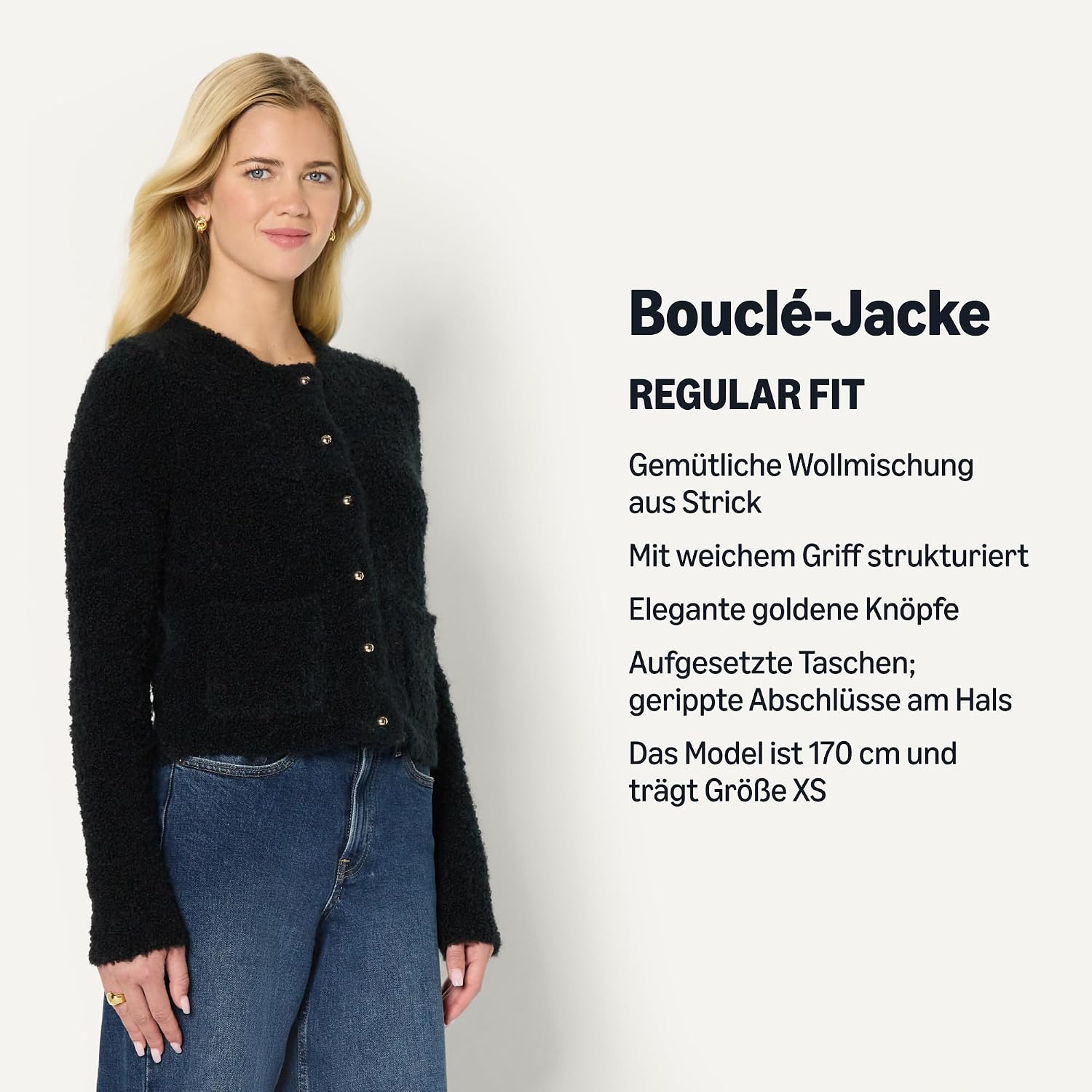 Detalle de Amazon Essentials Damen Regular-Fit Bouclé-Wollmischung Jacke „Demis Favorit“ mit Knöpfen