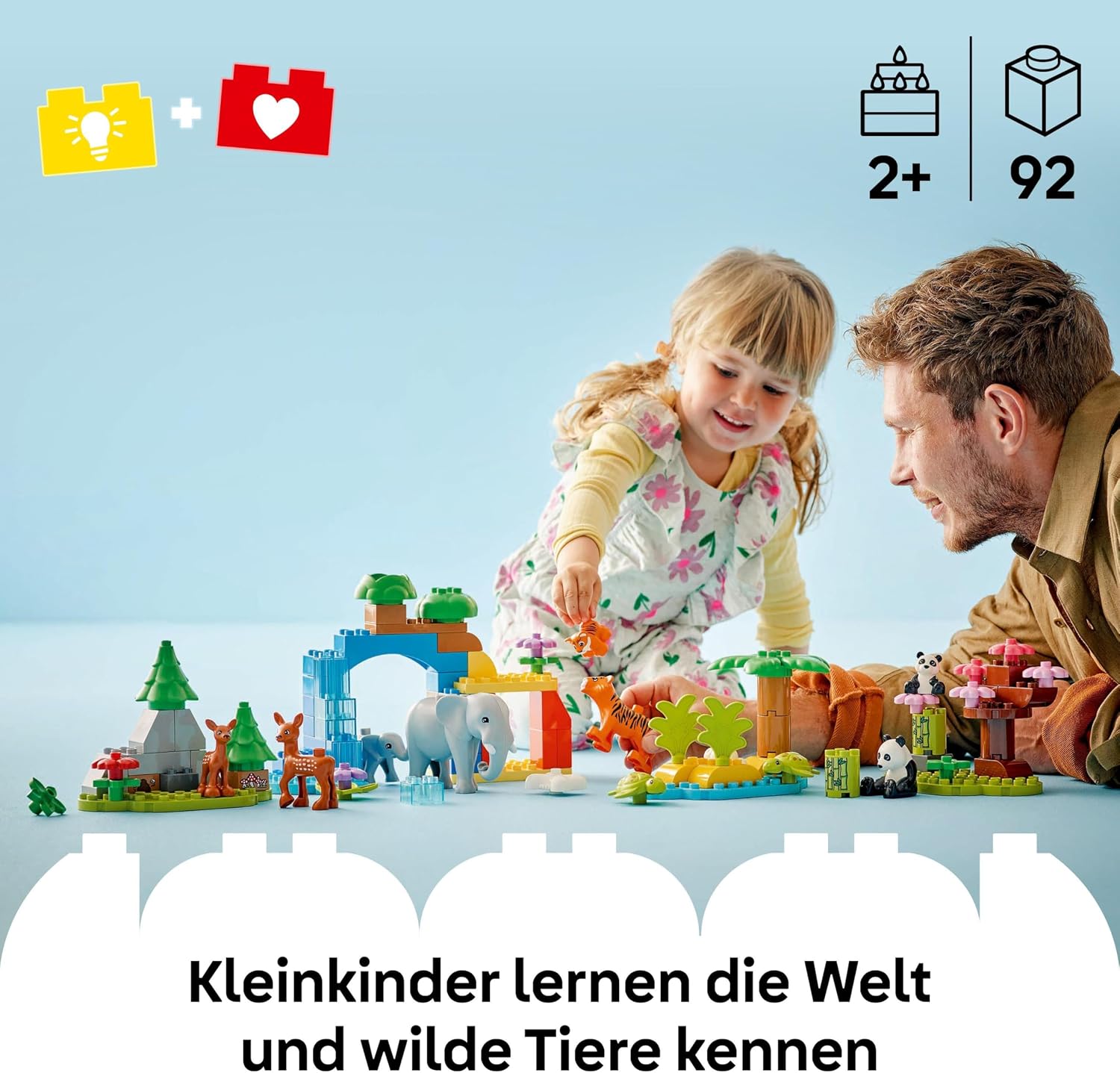 Detalle 2 de LEGO DUPLO Town Wildtier-Familien 3-in-1 (Set 10446) – Lernspielzeug ab 2 Jahren mit Schildkröte, Tiger, Elefant, Hirsch & Panda