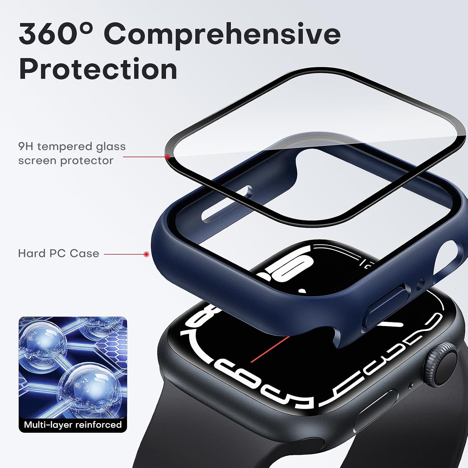 Detalle de TAURI 2-Pack Apple Watch Case for Series 9/8/7 45mm, Blue PC Bumper