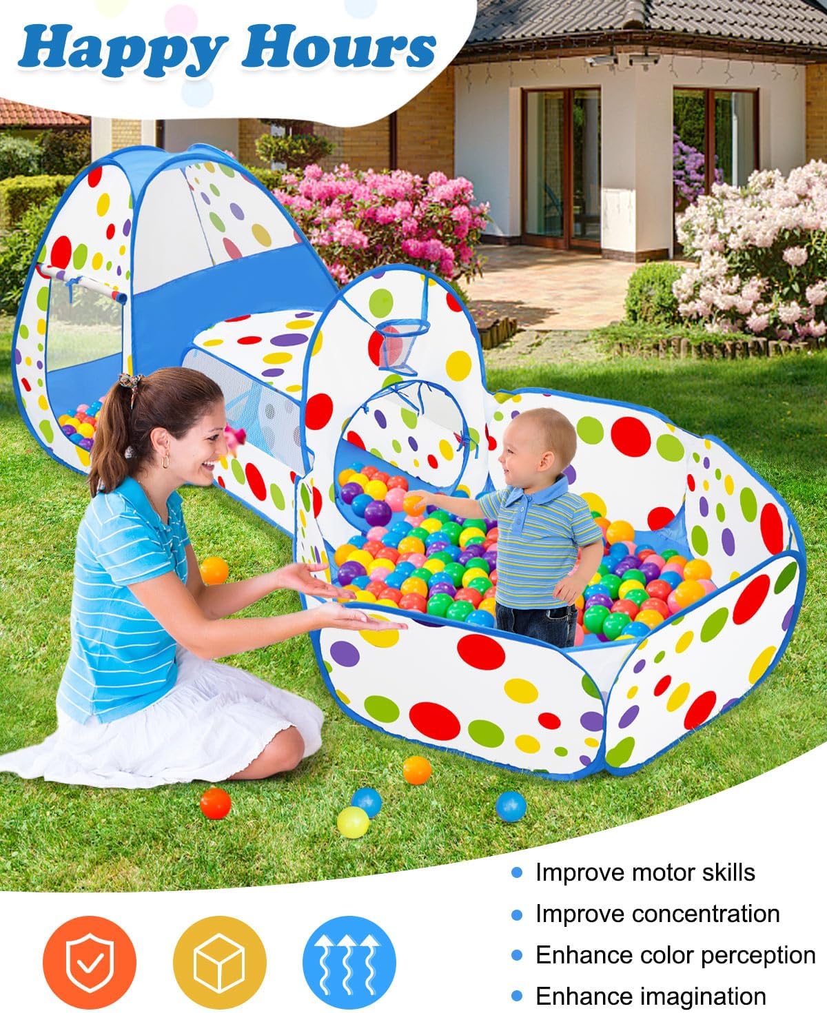 Thumbnail 6 de MAIKEHIGH Kids Play Tent and Tunnel, 3 in 1 Pop Up Play Set with Ball Pit – Indoor & Outdoor Garden Toy
