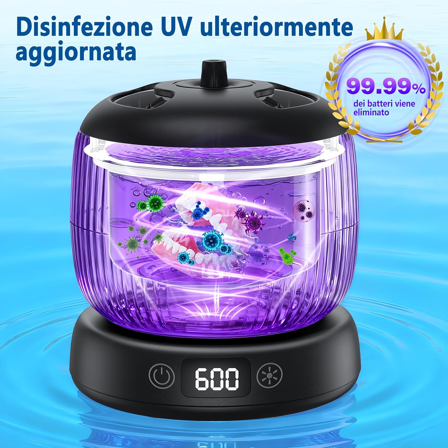 Detalle 2 de Morole Pulitore Ultrasuoni con Lampada UV – 45000 Hz, 200 ml, Portatile