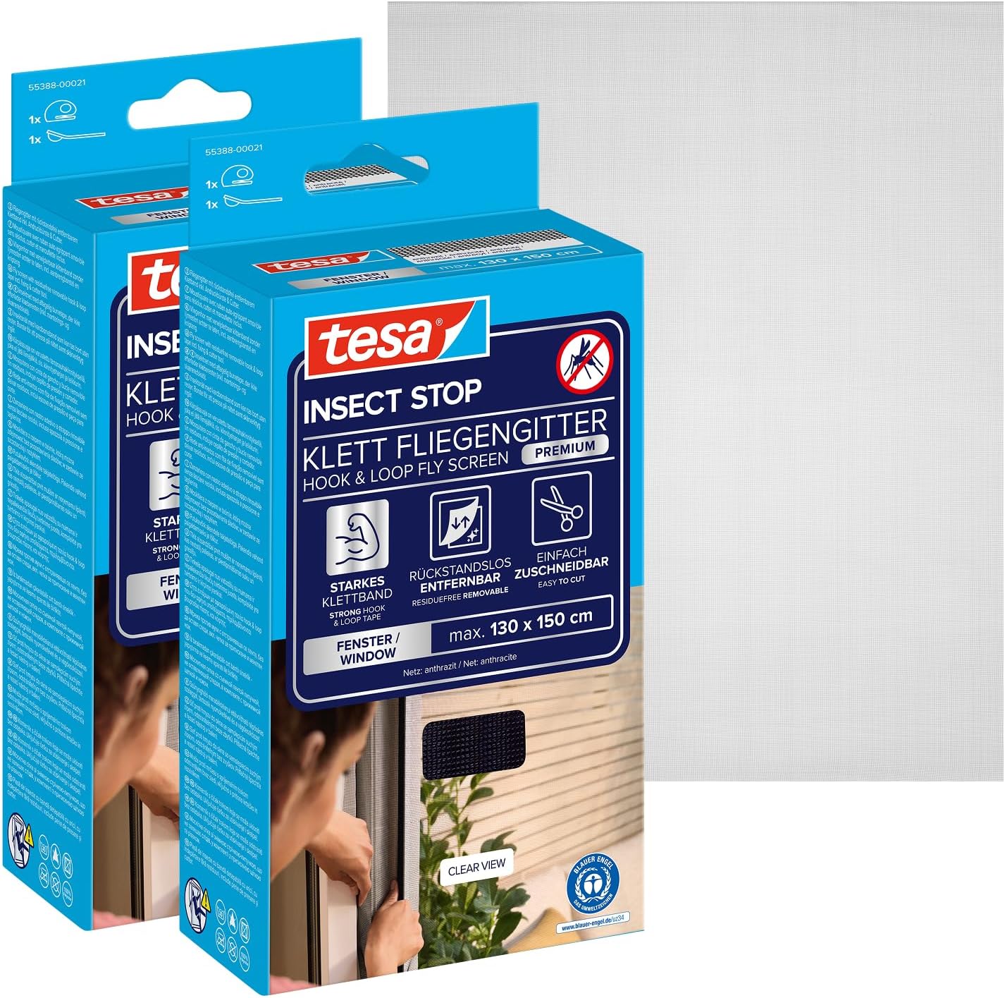 Detalle de tesa INSECT STOP Klett Fliegengitter Premium – Fenster, 2x130×150 cm, Anthrazit