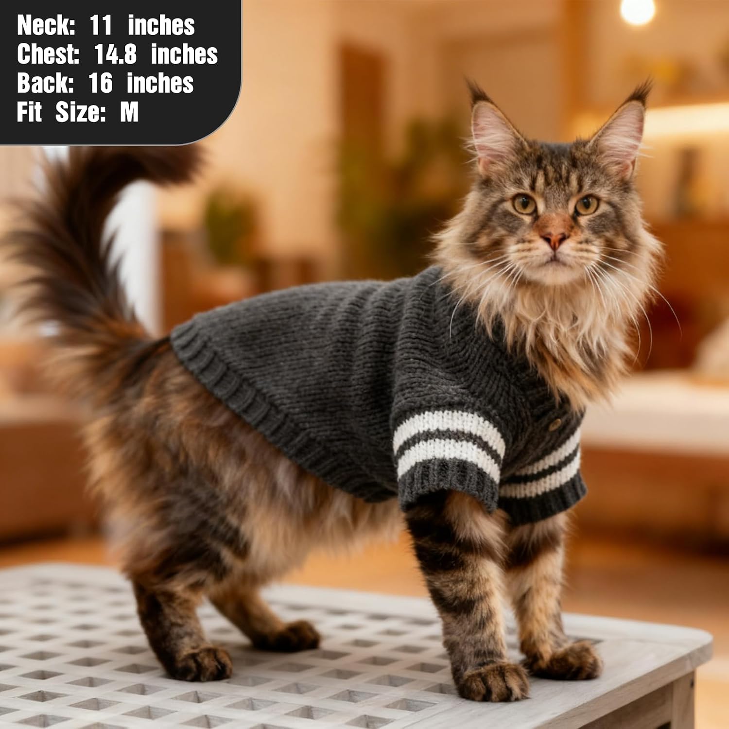 Thumbnail 4 de EXPAWLORER CS001GRY-S-01 Cat Sweater, Gray Knit Cardigan with Buttons