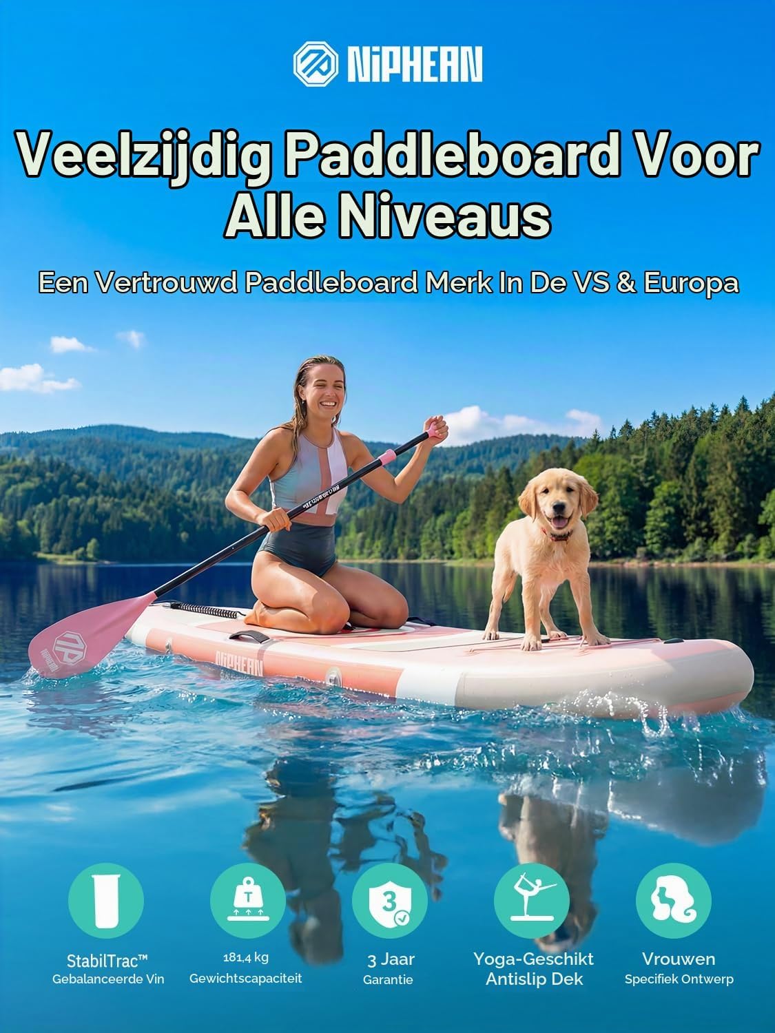 Detalle de Niphean SUPNPIT305 opblaasbaar SUP-board met zitje en StabilTrac-vin
