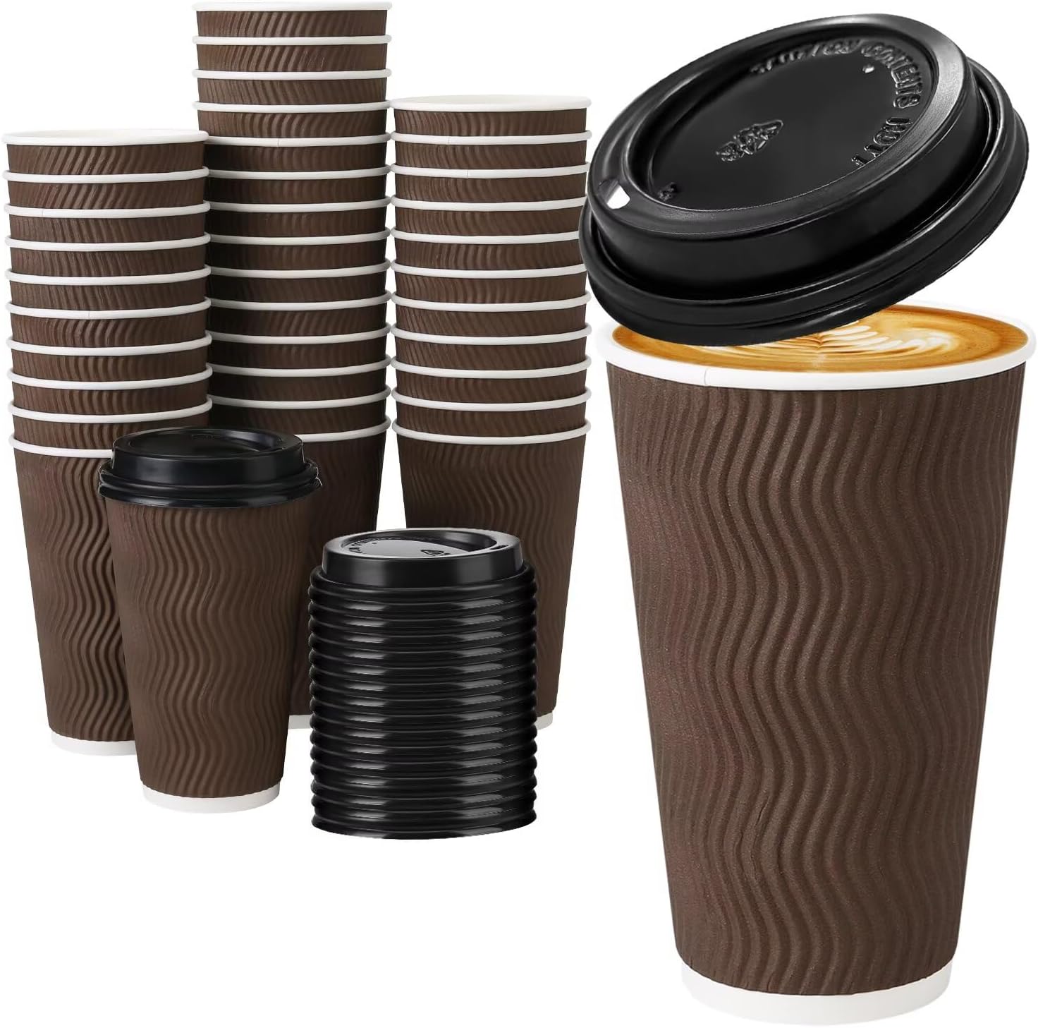 Detalle de Huifany 16 oz Coffee Cups with Lids (50 Pack) — Insulated, Leak-Resistant, Disposable