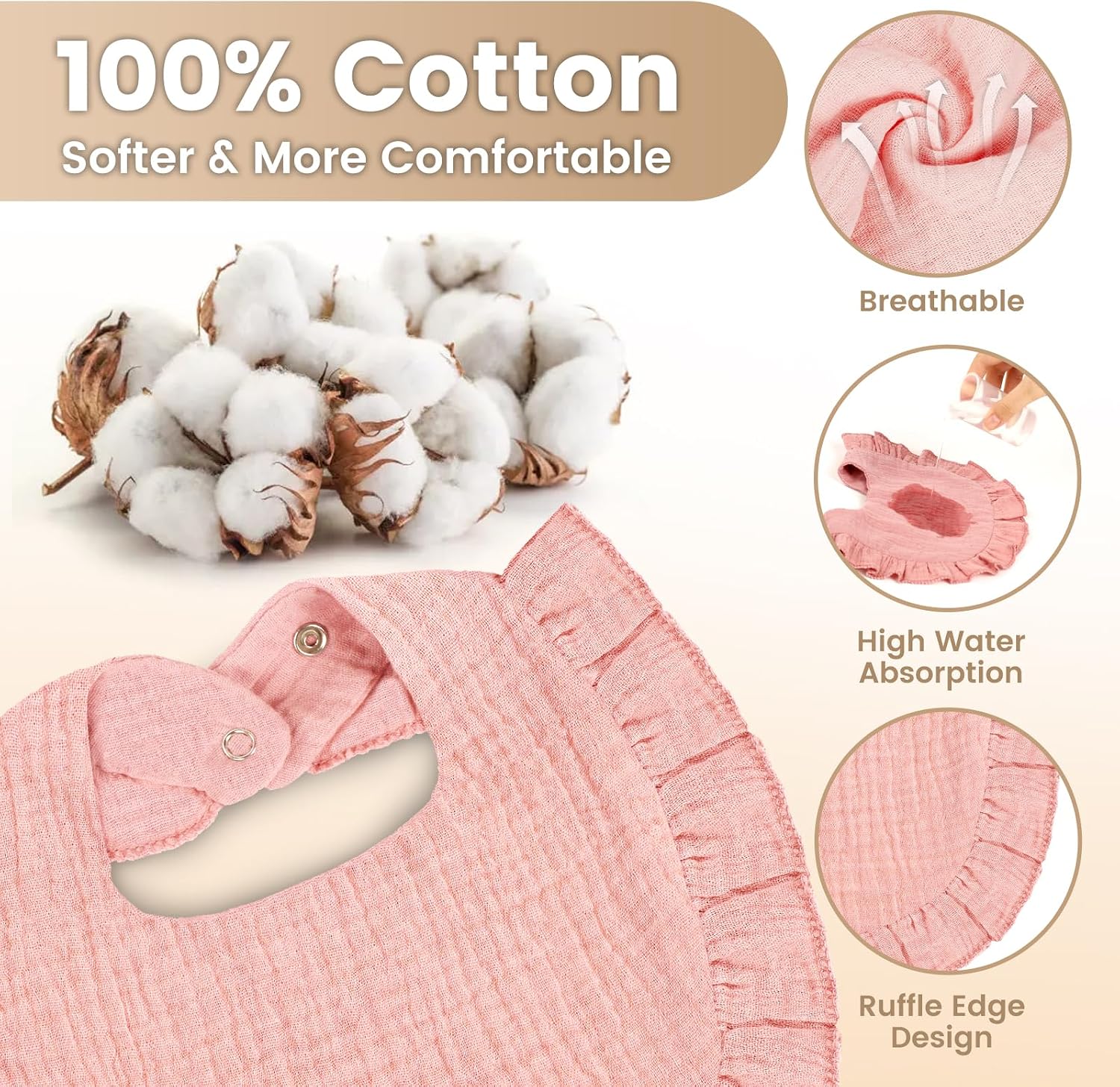 Detalle de Oiomniv Muslin Baby Bibs: 6-Pack 100% Cotton Bandana Drool Bibs for 0–24 Months