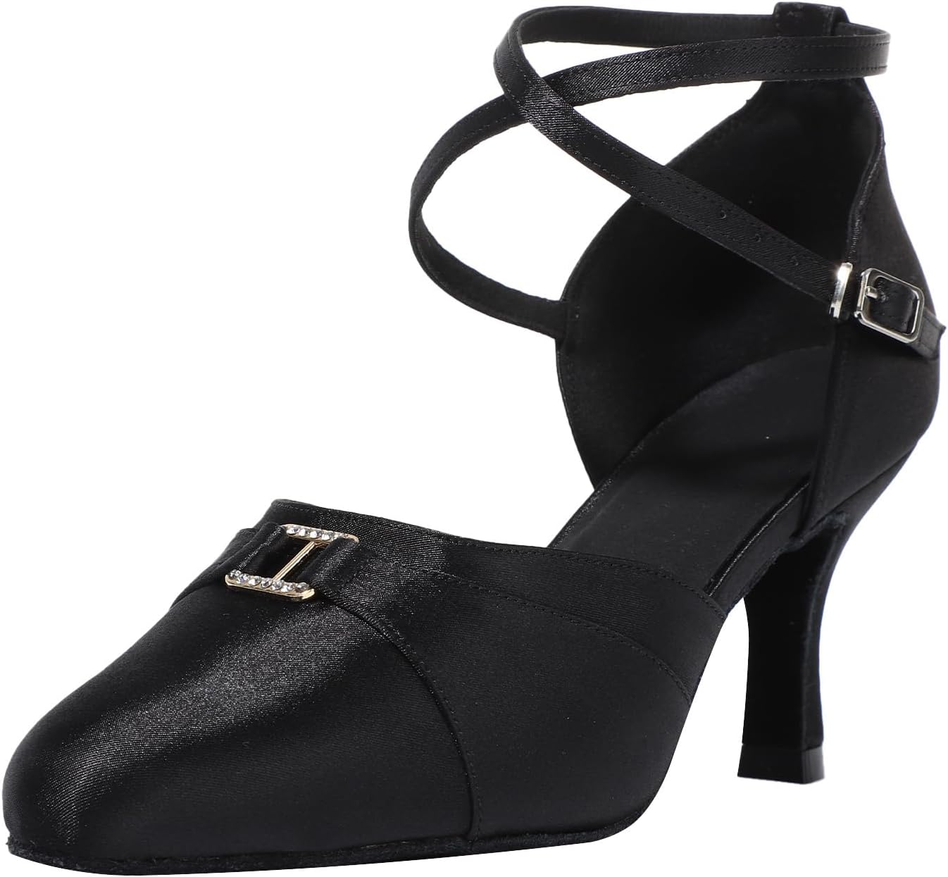 Detalle de Jywmsc Women Black Ballroom Shoes Satin Salsa Dancing Shoes – 7.5cm Heel