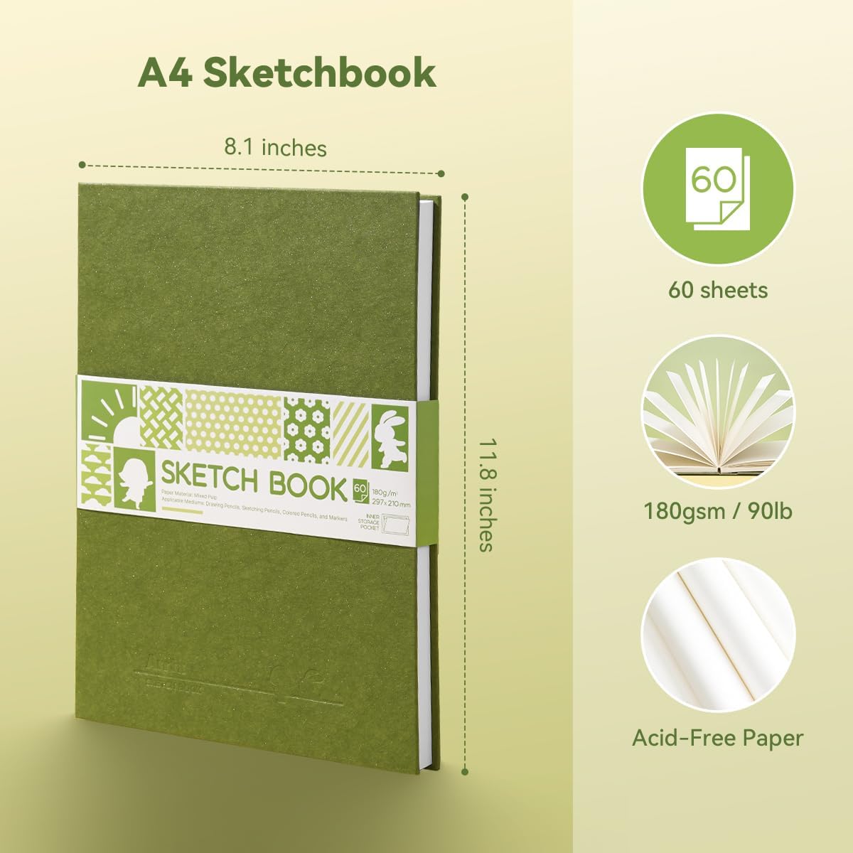 Thumbnail 1 de Arrtx carnet de croquis A4 - 60 feuilles, papier 180 g/m², reliure dos libre