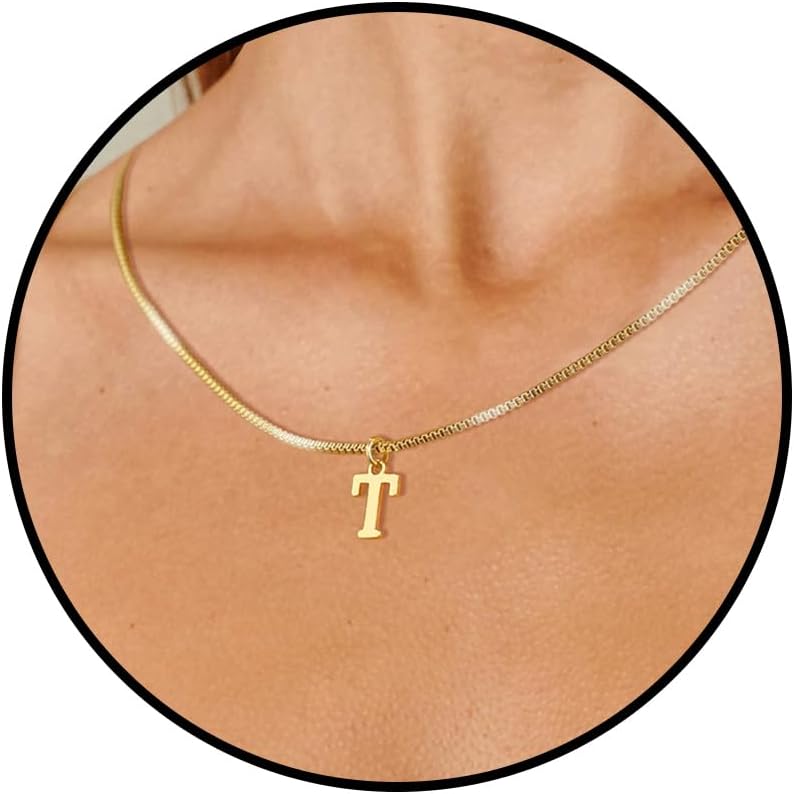 Detalle de Esmoly Iniziale Collana Donna Oro 14K Choker con monogramma A-Z, regolabile 16+2 inches