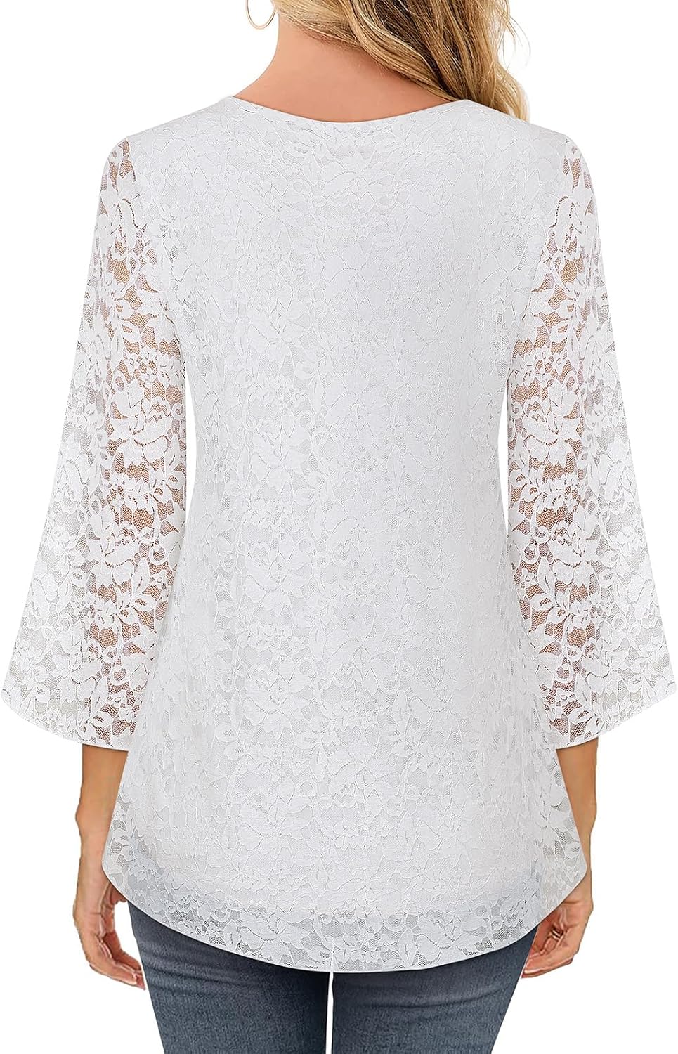 Detalle 2 de Syphiby Women's Blouses: Ruffle 3/4 Sleeve Chiffon Tunic Top