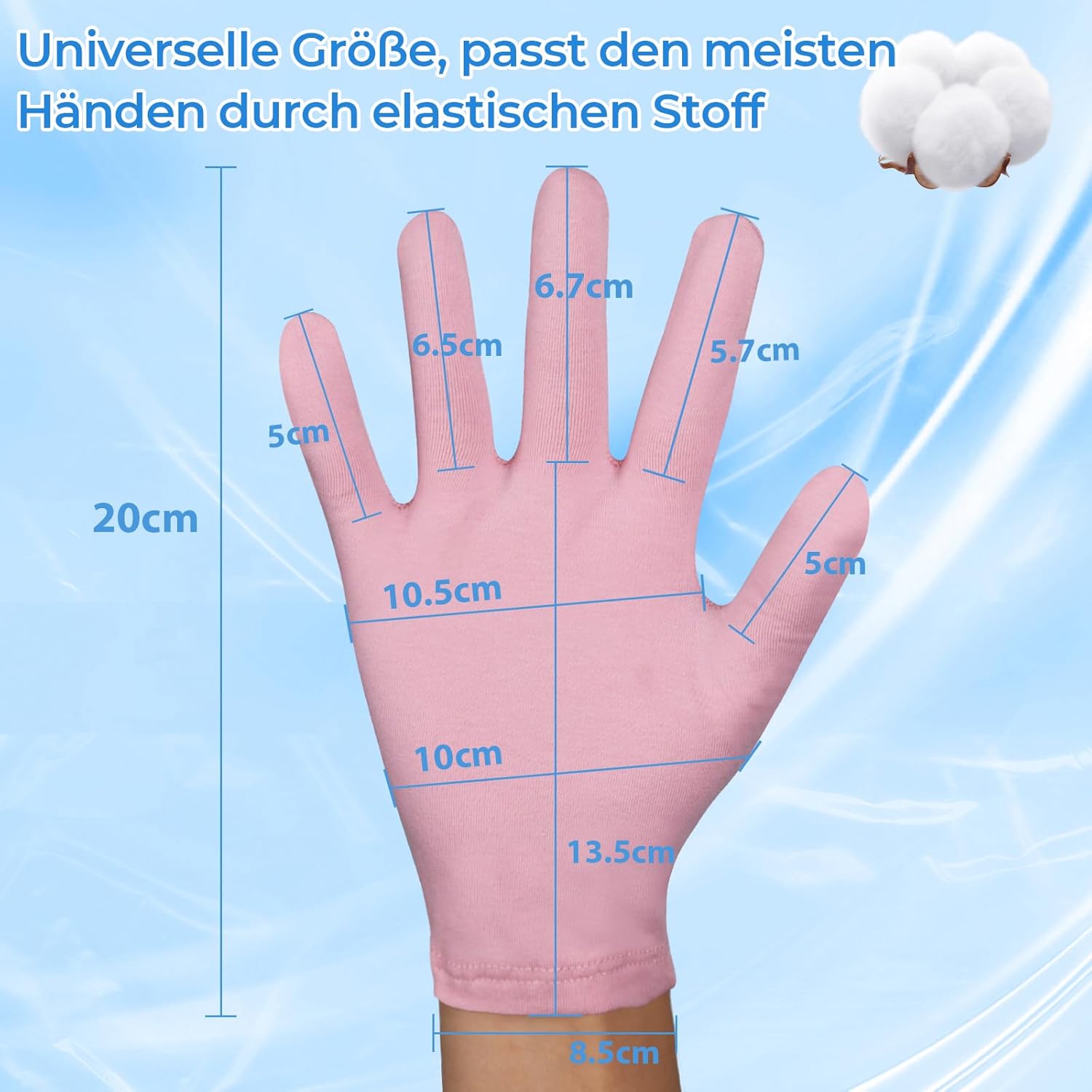 Thumbnail 3 de Donfri 5 Paar Baumwollhandschuhe für Neurodermitis (rosa) – Baumwolle gegen trockene, rissige Haut