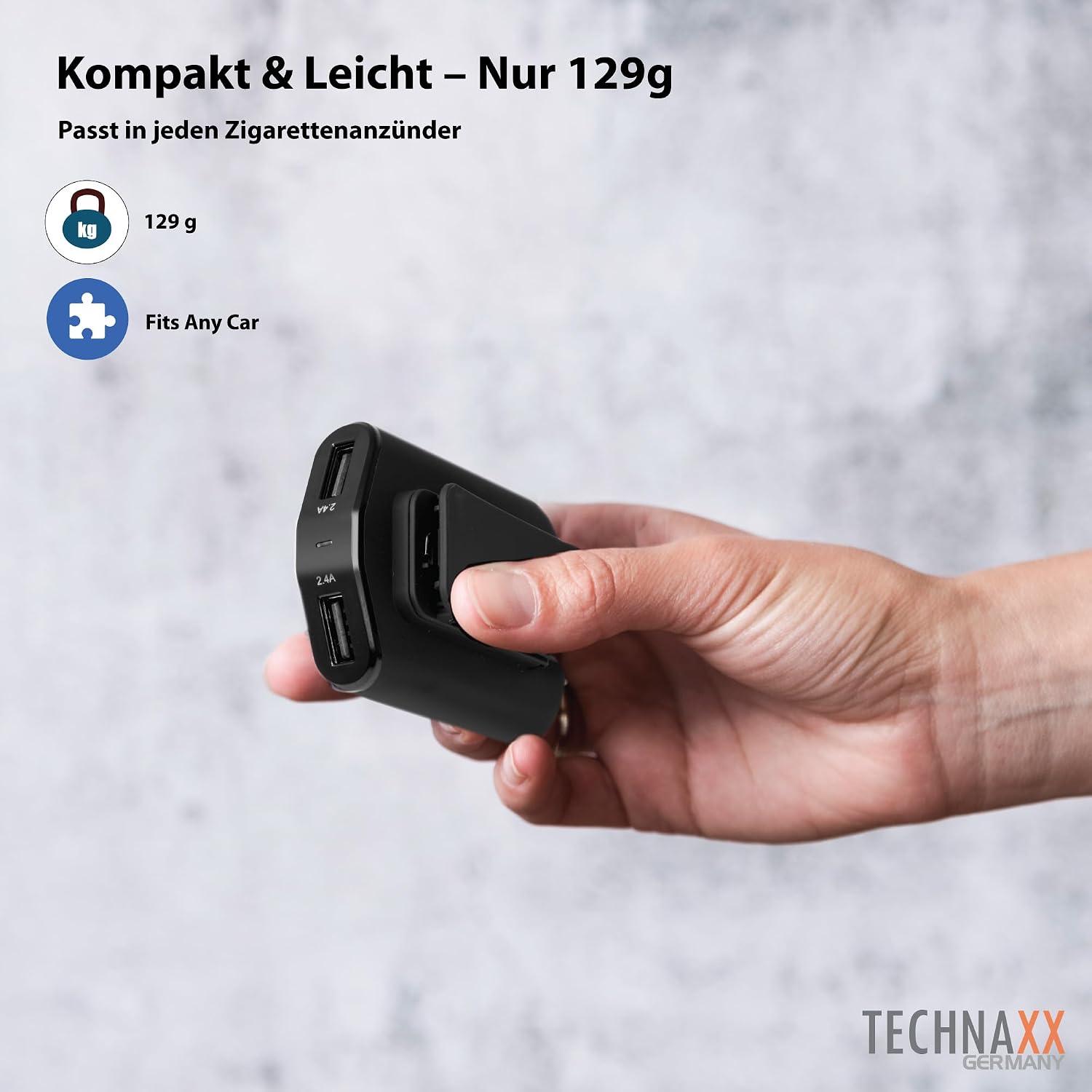 Detalle de Technaxx Family Car Charger 4x USB (TE14) – 4 Anschlüsse, 2,4 A pro Port, inkl. Clip-Kabel