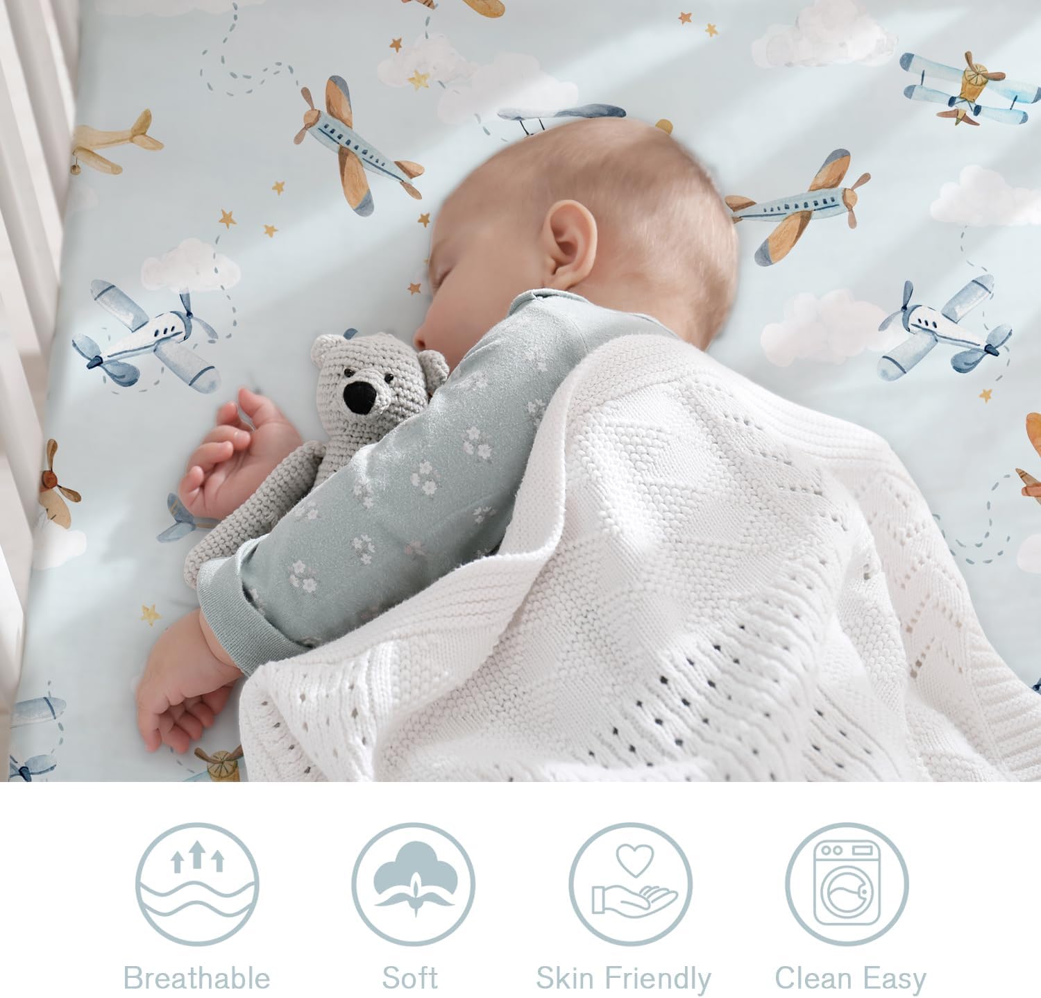 Detalle 2 de Little Grape Land CS2501171 Crib Sheets, 2-Pack, Planes Microfiber, 52 x 28 in