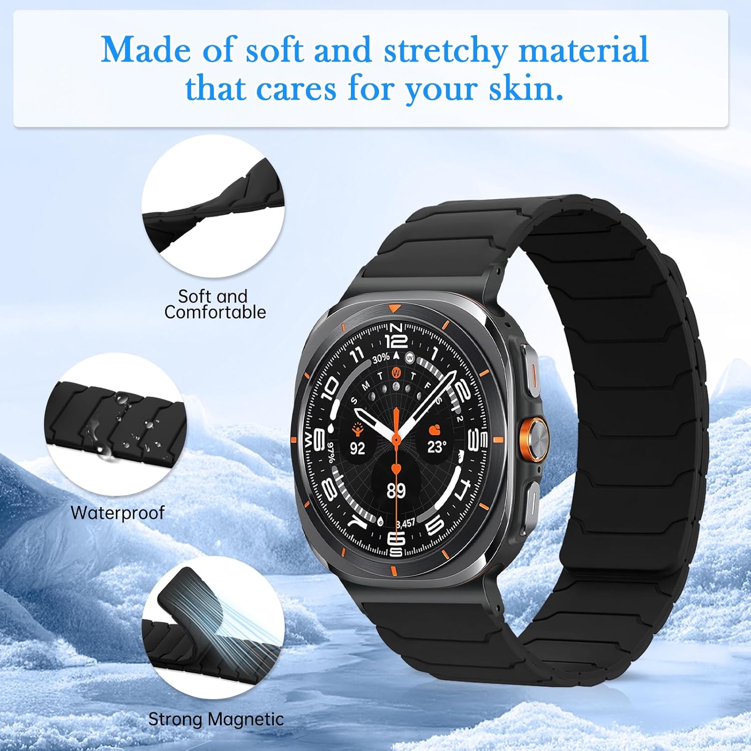 Thumbnail 1 de CiimWaa Magnetarmband für Samsung Galaxy Watch Ultra 47 mm (2024/2025) – weiches Silikon, Schnellverschluss, Schwarz