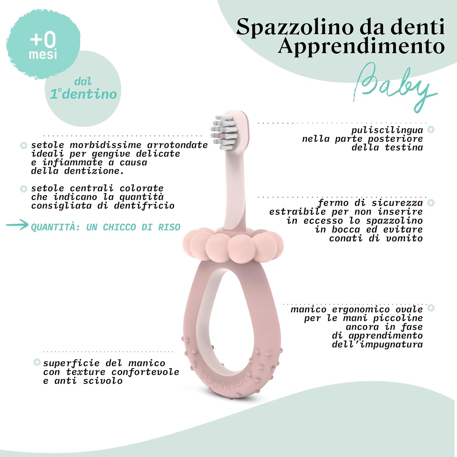 Thumbnail 4 de Suavinex Spazzolino da denti per bambini 0-2 anni: setole extra morbide, impugnatura ergonomica e tappo di sicurezza