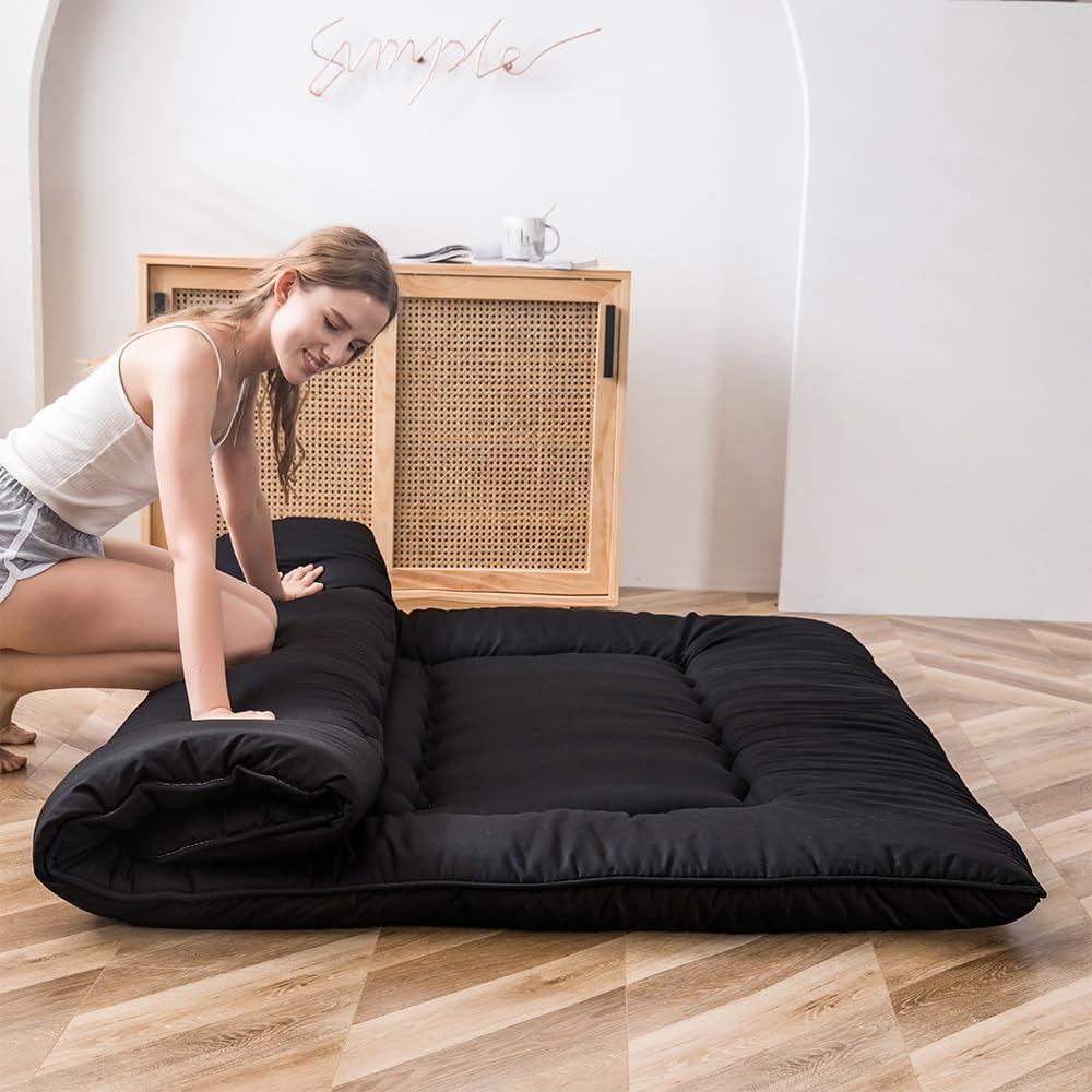 Thumbnail 4 de MAXYOYO Japanese Floor Mattress Futon 4" Tatami Mat (King, Black) — Foldable Roll-Up Sleeping Pad