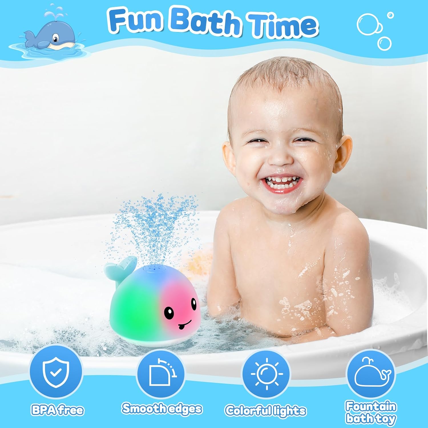 Detalle de Whale Bath Toy Sprinkler for Kids, light up