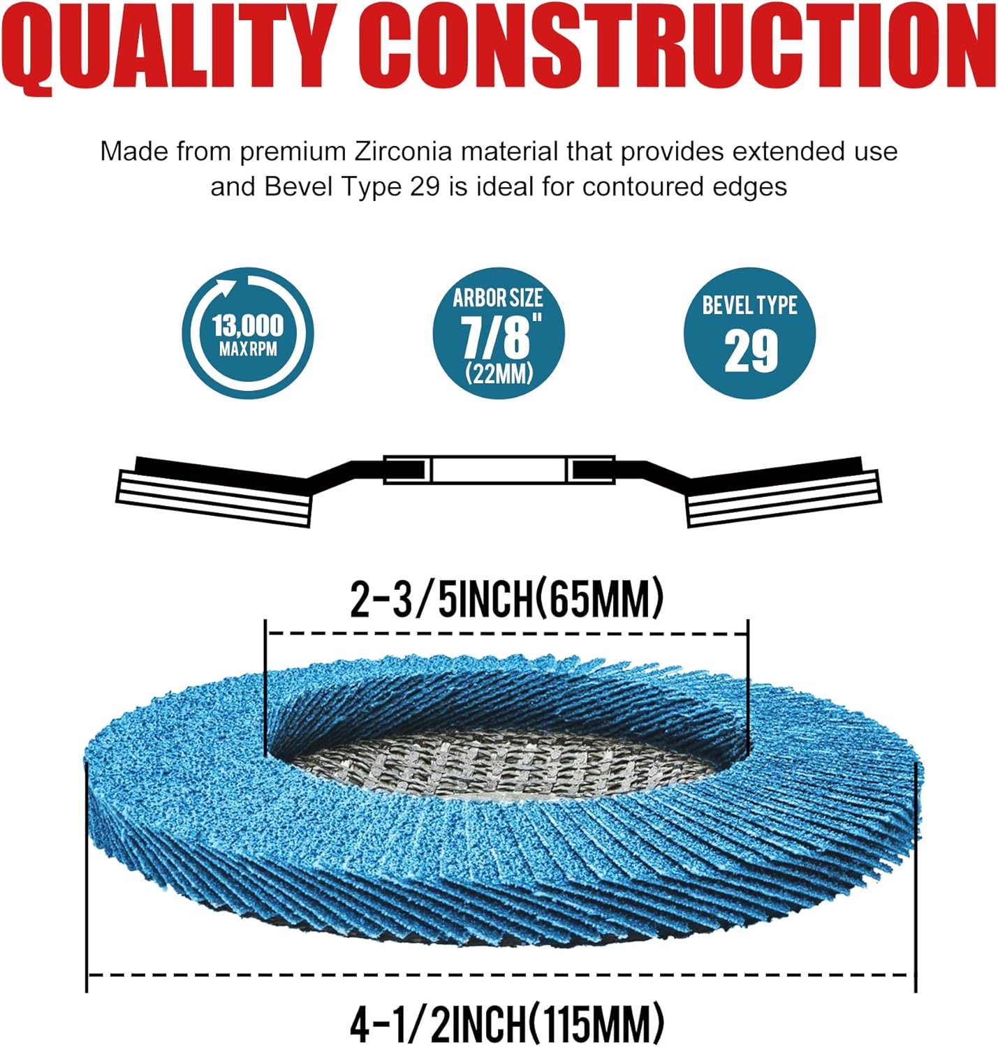 Detalle 2 de EZARC Flap Disc 115mm 40 Grit zirconia grinding wheel ๐