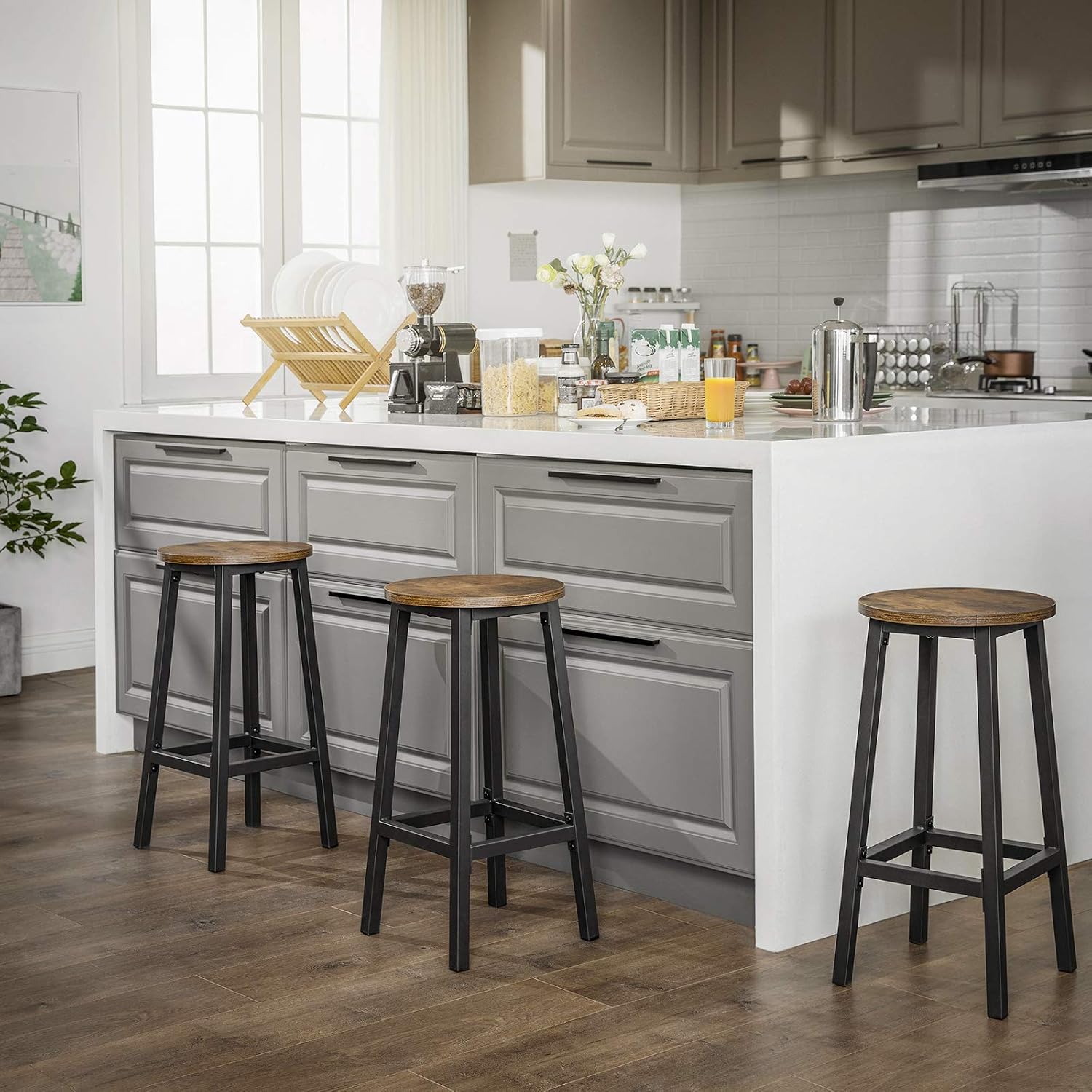 Thumbnail 6 de VASAGLE LBC32X Bar Stool Set of 2, 65 cm Round Seats, Steel Frame