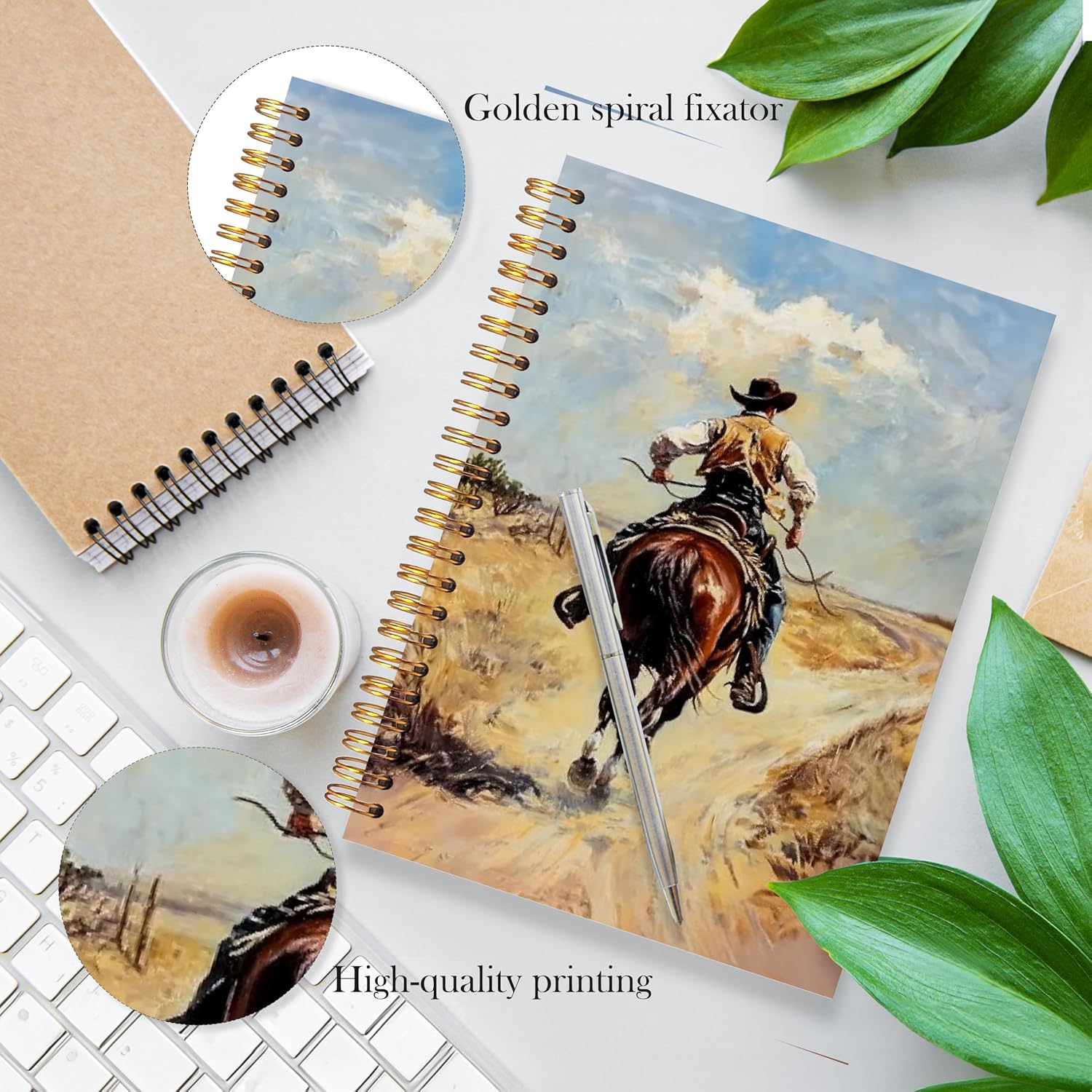 Detalle 2 de LADOCK Rustic Western Cowboy Spiral Notebook, 5.5 x 8.3-Inch Hardcover, 164 Pages