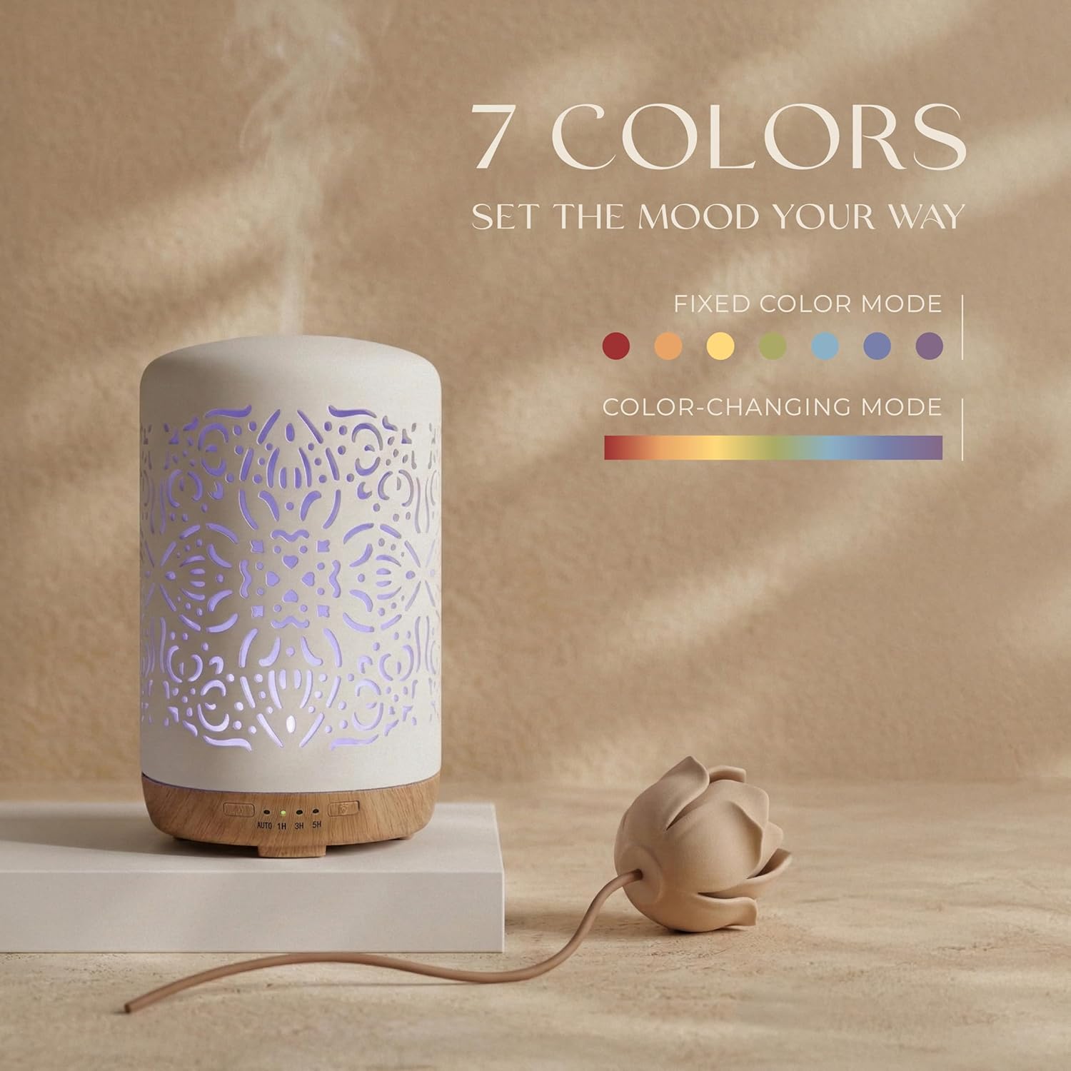 Thumbnail 5 de Earnest Living Diffusor für ätherische Öle (weißer Keramik-Diffusor, 250 ml) mit Timer, Nachtlicht & Auto-Off