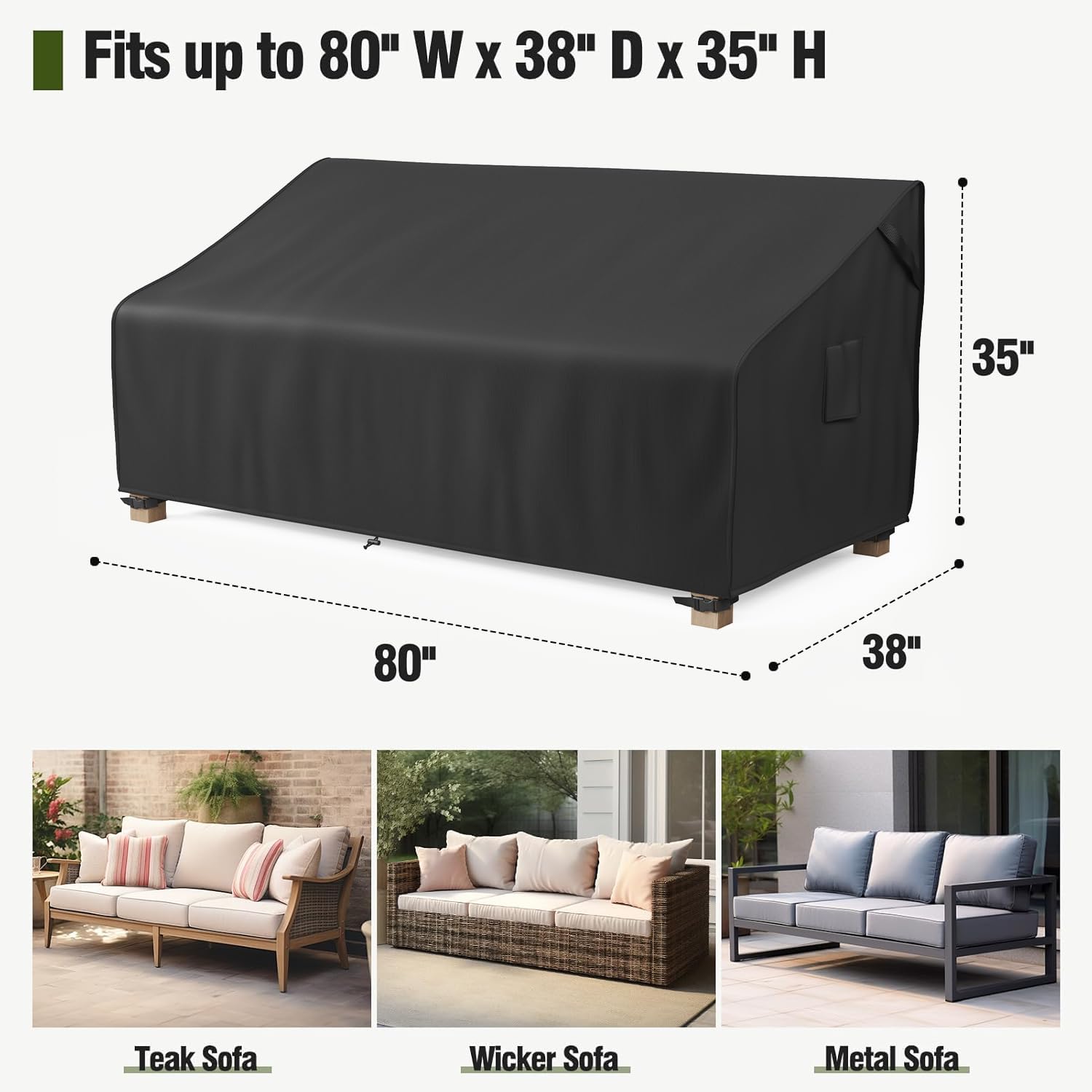Detalle de MR. COVER 3-Seater Outdoor Couch Cover, 80-Inch
