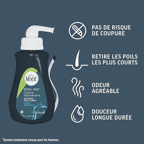 Detalle de Veet Men Crème Dépilatoire pour Peaux Sensibles 400 ml – épilation rapide et douce