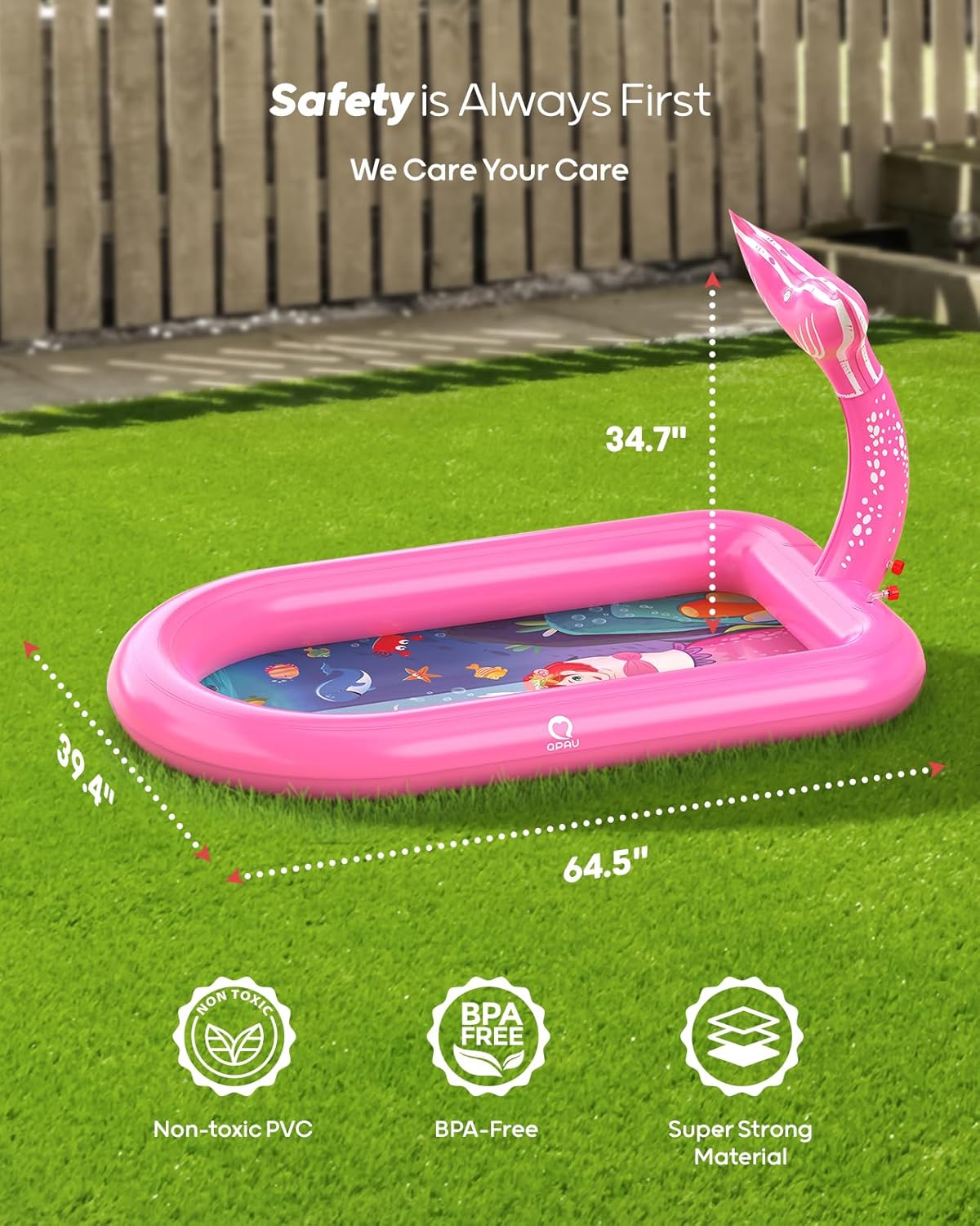 Thumbnail 4 de QPAU Mermaid Splash Pad for Toddlers 1–3 (Pink) Outdoor Sprinkler Pool