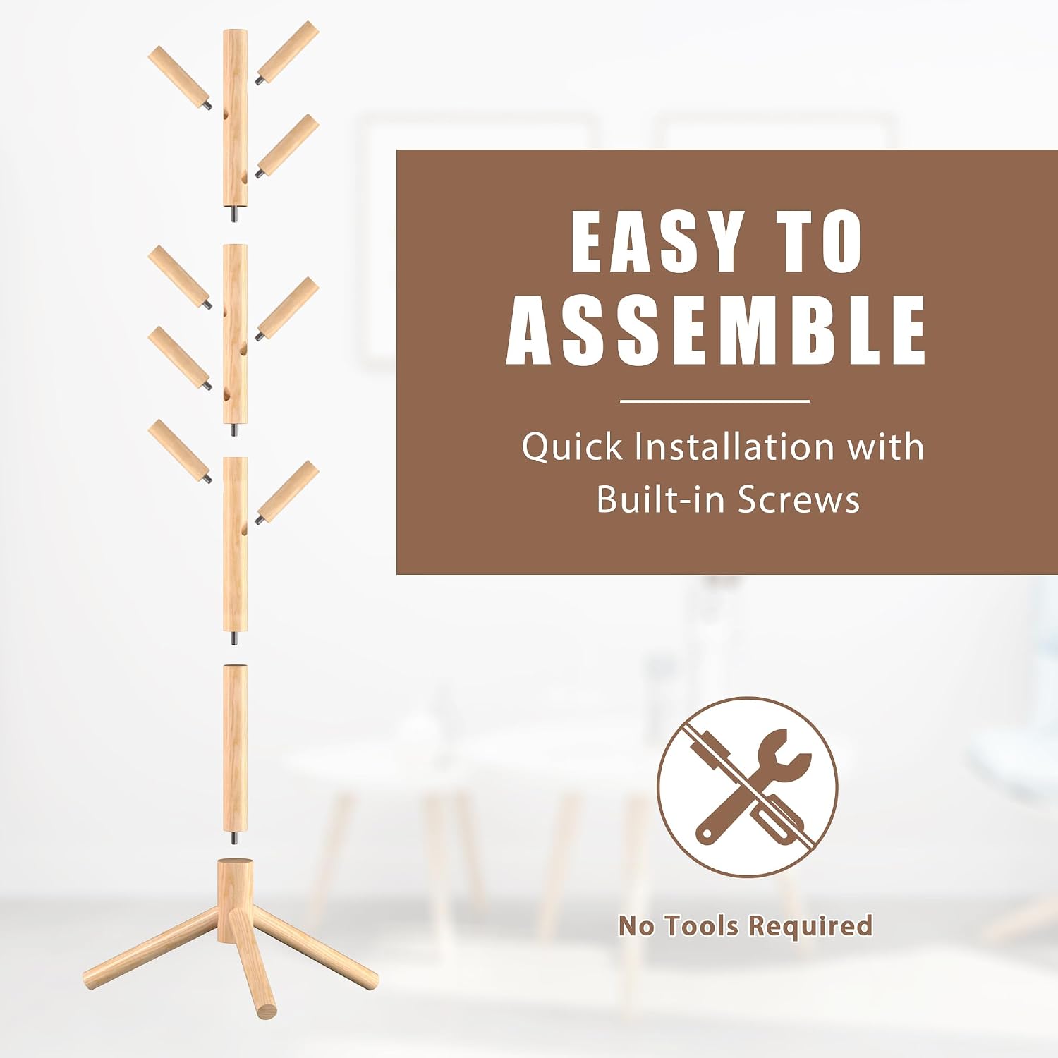 Detalle 2 de Haddockway Wooden Coat Rack with 8 Hooks ⚙