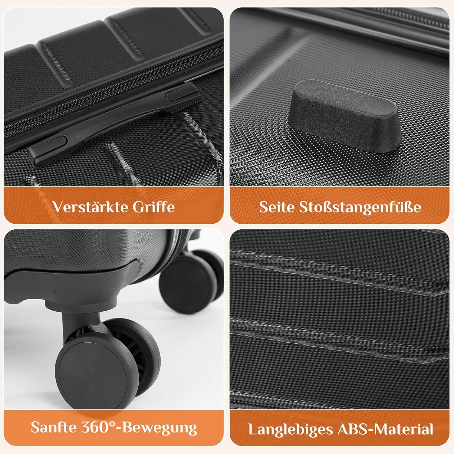 Detalle de Sweetcrispy Kofferset 3-teilig Hartschale ABS+PC – TSA, 360° Leise Rollen, Erweiterbar 20/24/28 Zoll