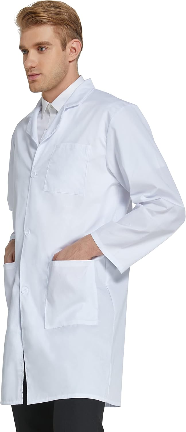 Thumbnail 3 de VOGRYE Men's White Lab Coat with 3 Pockets, 65/35 Blend, 41-Inch Length