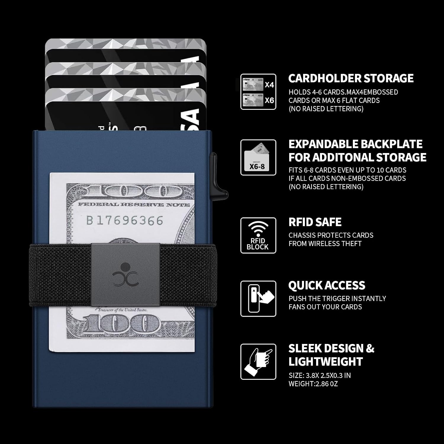 Thumbnail 6 de SEMORID Mens Wallet Slim Pop-Up Credit Card Holder with RFID Blocking and Cash Band