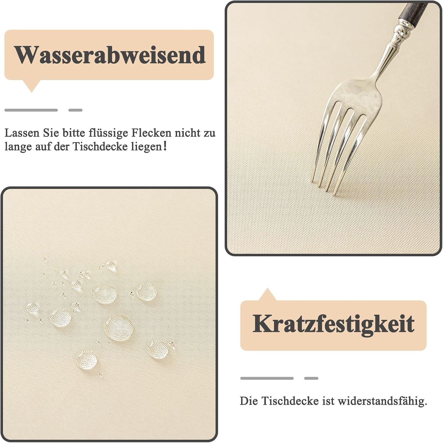 Detalle de Moonooda Tischdecke Rund Beige 140 cm – pflegeleicht, wasserabweisend und kratzfest