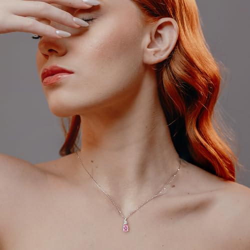 Detalle de FANCIME 14ct Solid White Gold Pink Tourmaline Pendant Necklace for Women