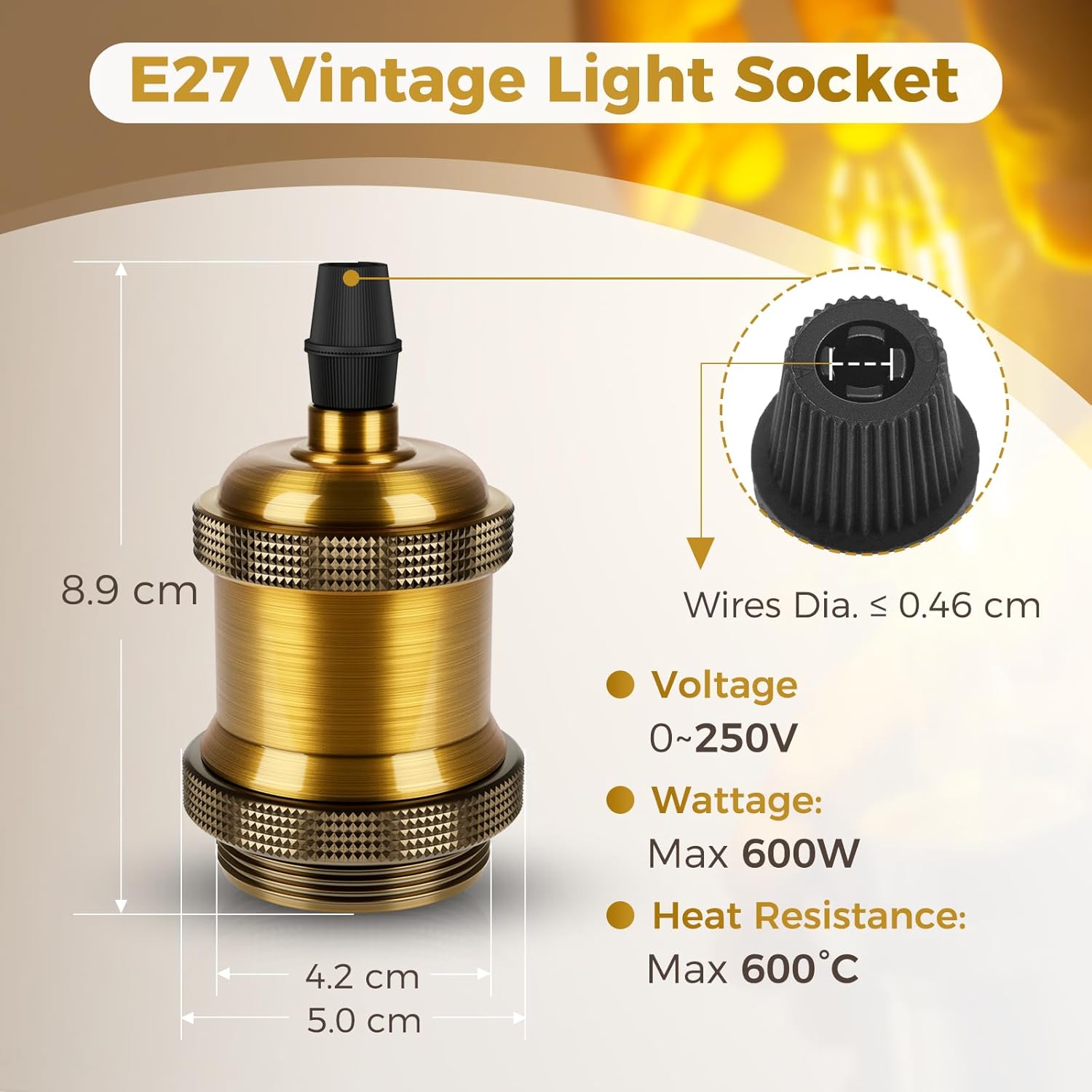 Thumbnail 2 de DiCUNO E27 Vintage Solid Lampenfassung – 4er Pack, Aluminium & Keramik, Vintage Brass