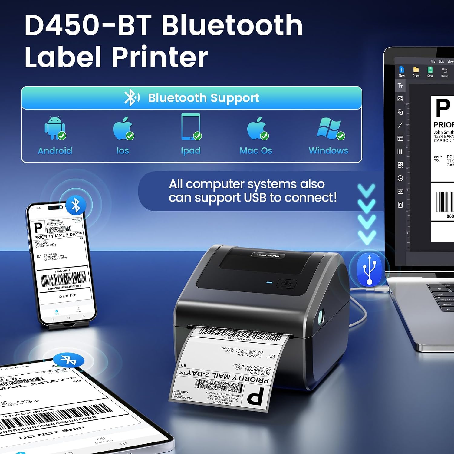 Detalle 2 de Omezizy D450BT 4x6 Thermal Label Printer