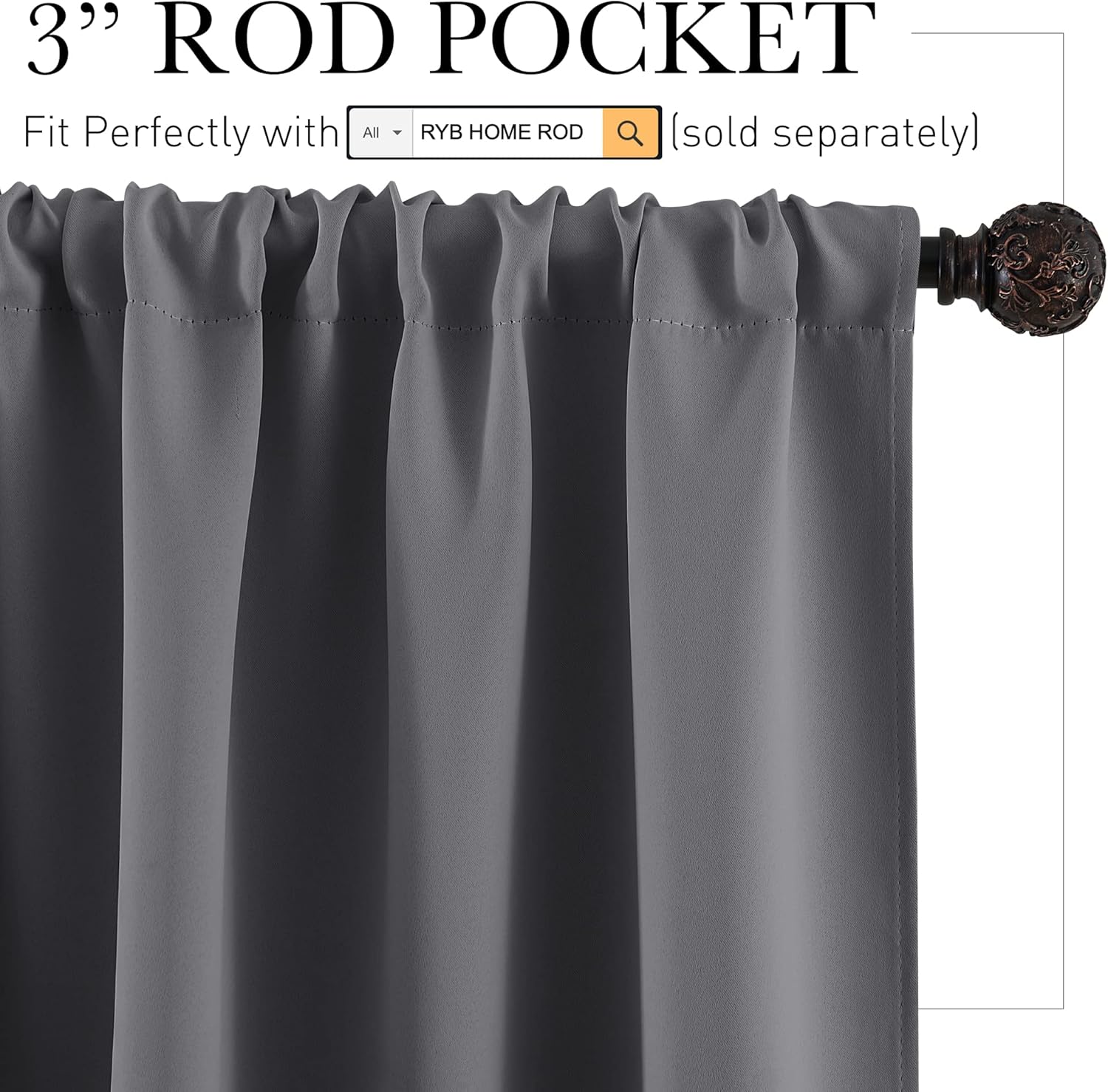 Thumbnail 1 de RYB HOME Short Curtains Gray 42x36 in set of 2 🪟