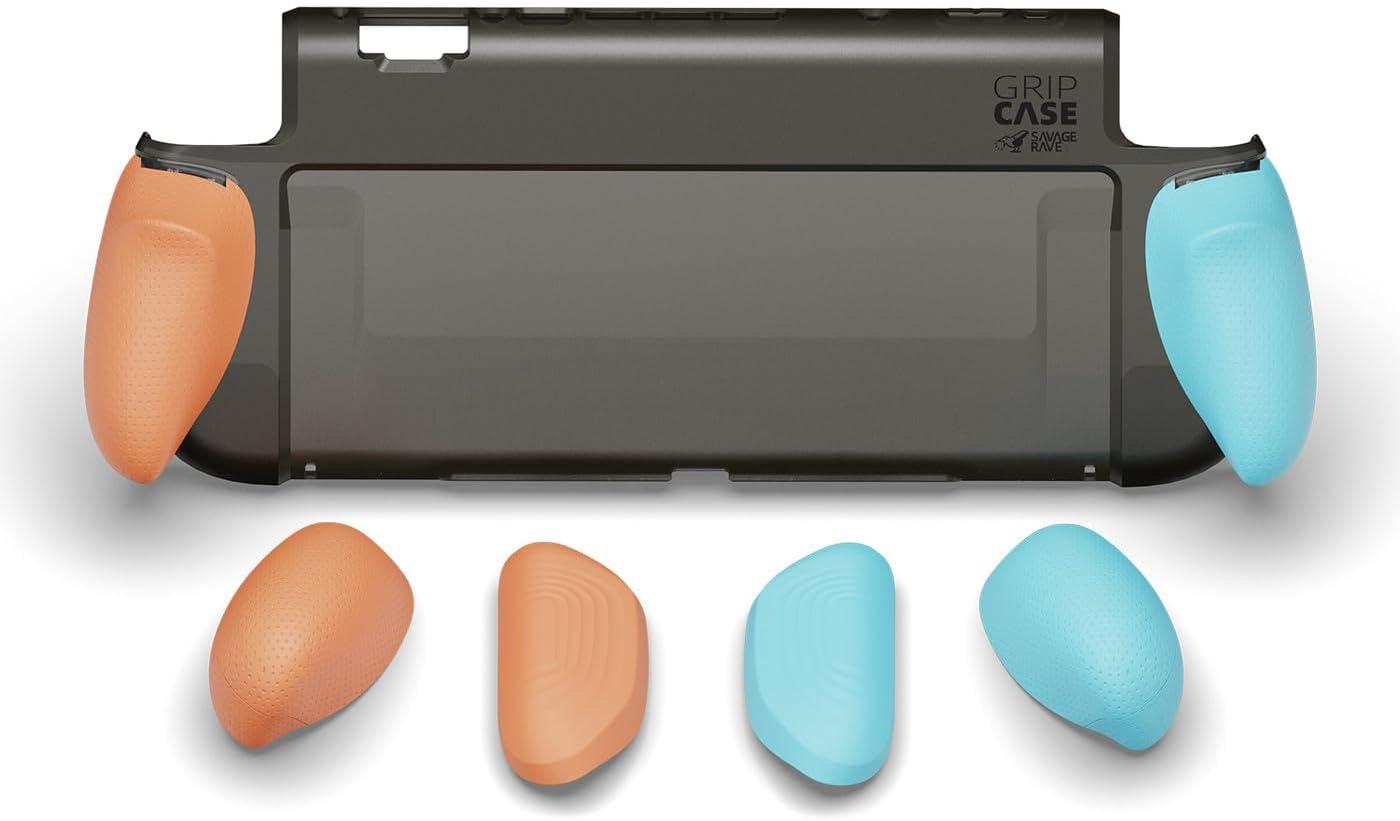 Detalle de Savage Raven GripCase für Nintendo Switch 2 – Dockables Soft Case mit austauschbaren Griffen, Neon Blau/Rot