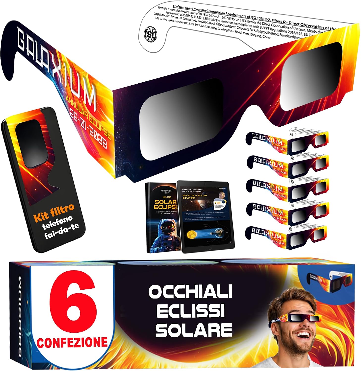 Galaxium Occhiali Eclissi Solare ISO 12312-2 AAS 2026 – Confezione 6/12/25/50/100